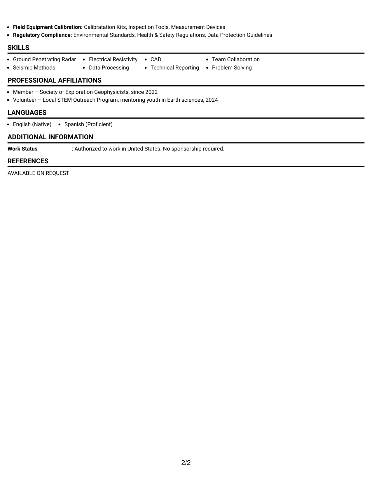 Resume Example Page 2