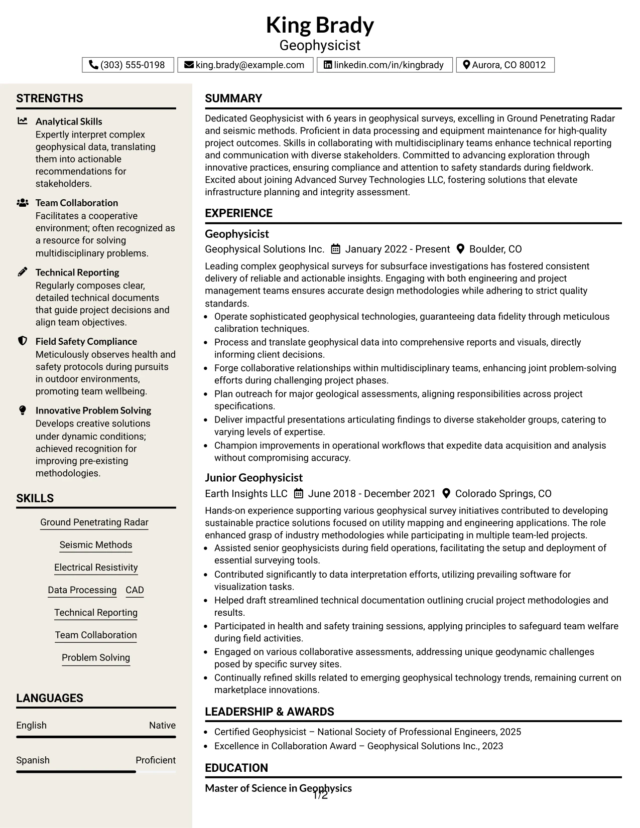 Resume Example Page 1