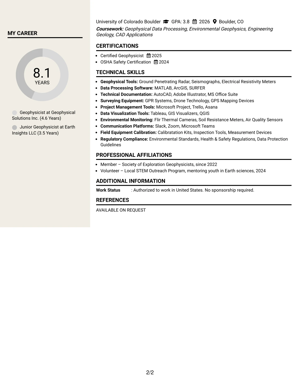 Resume Example Page 2