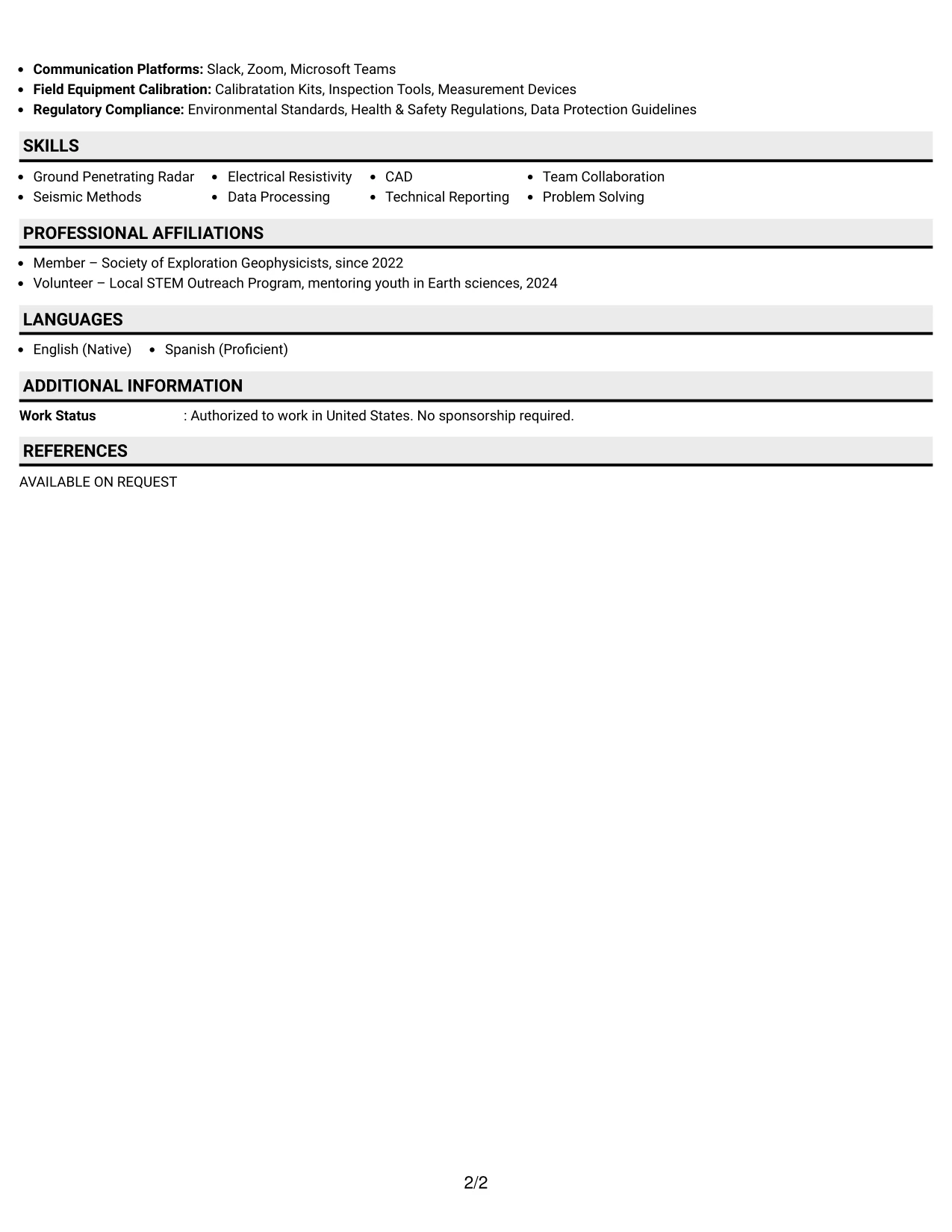 Resume Example Page 2