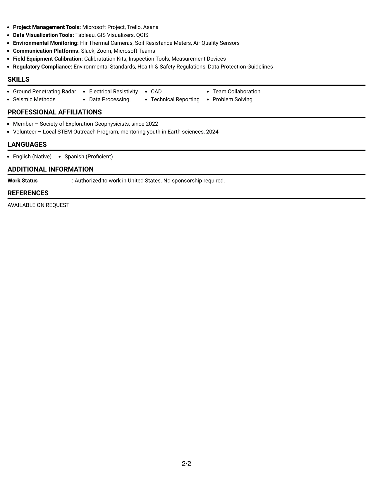 Resume Example Page 2
