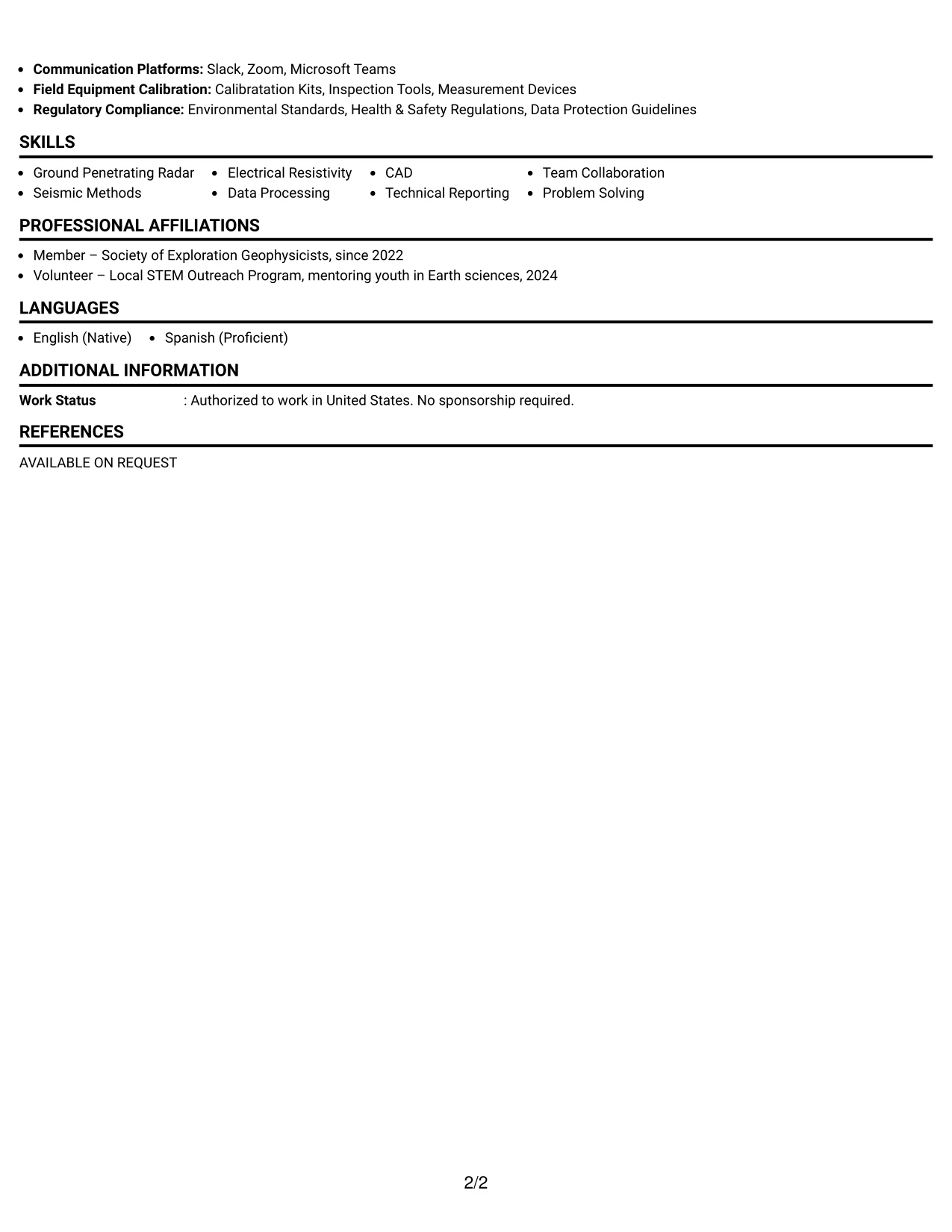 Resume Example Page 2