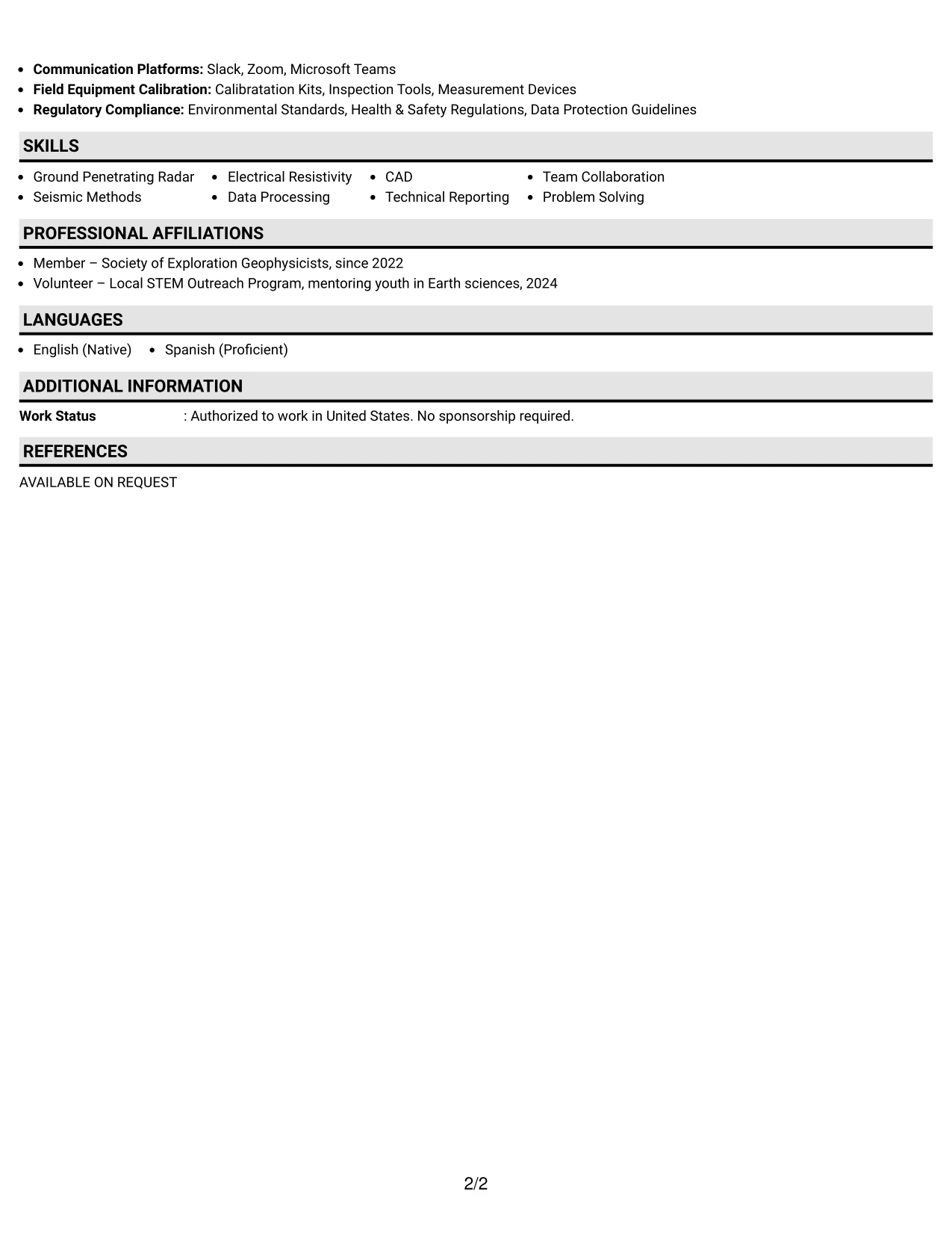 Resume Example Page 2