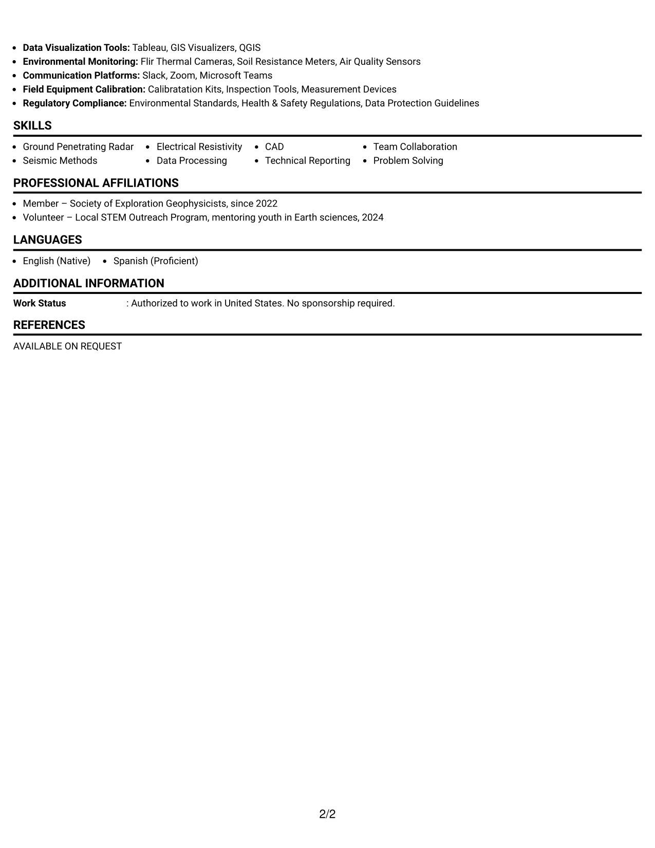 Resume Example Page 2