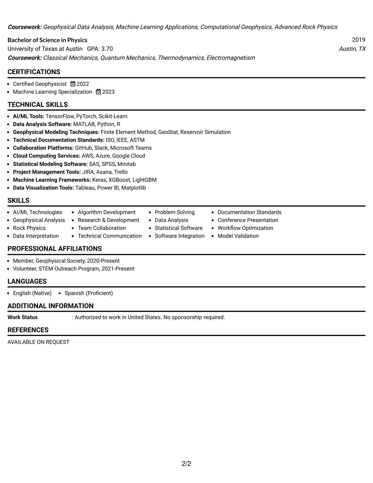 Resume Example Page 2