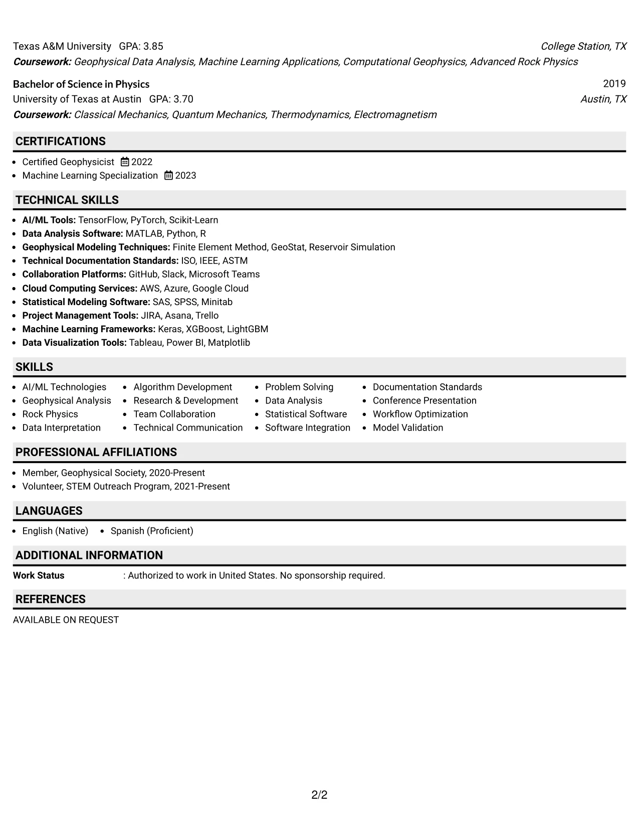 Resume Example Page 2