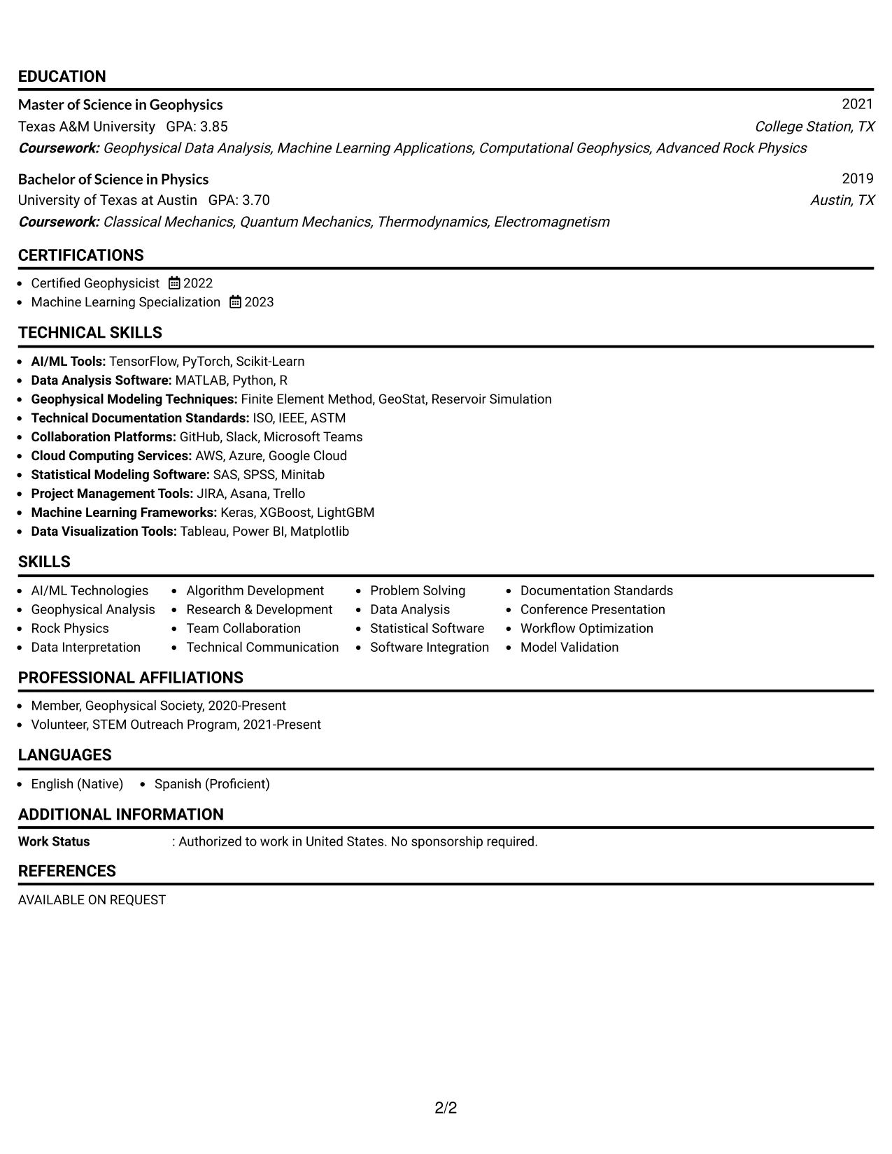 Resume Example Page 2