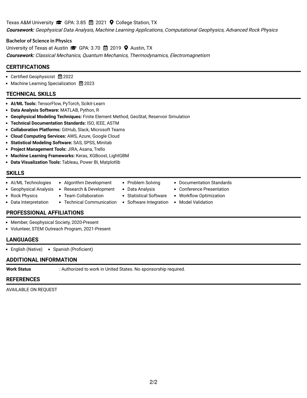 Resume Example Page 2