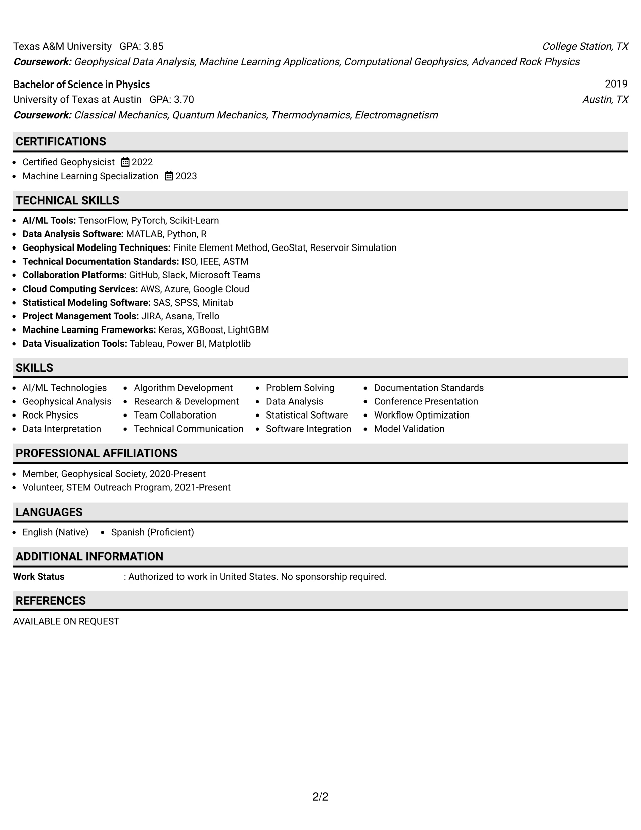 Resume Example Page 2