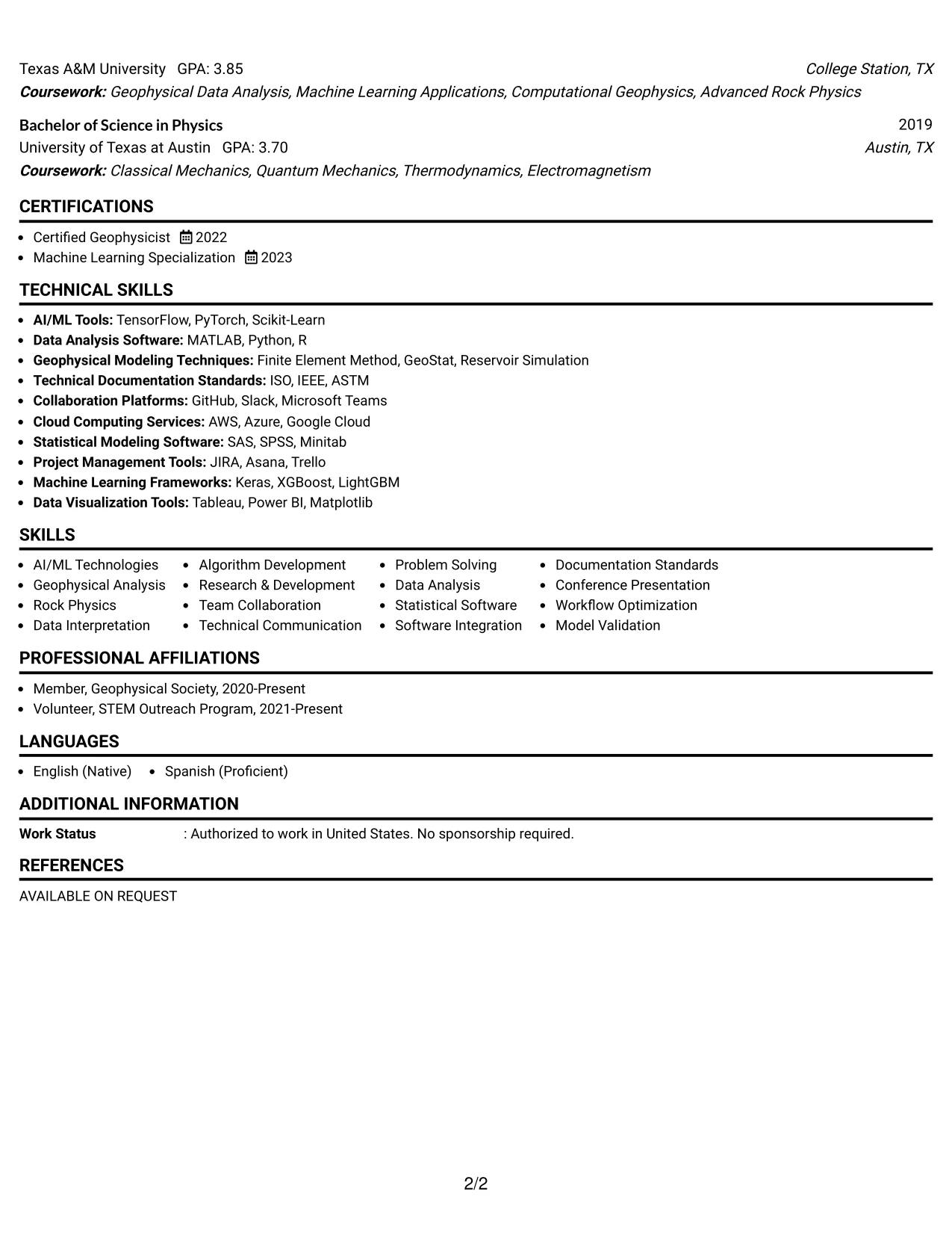 Resume Example Page 2