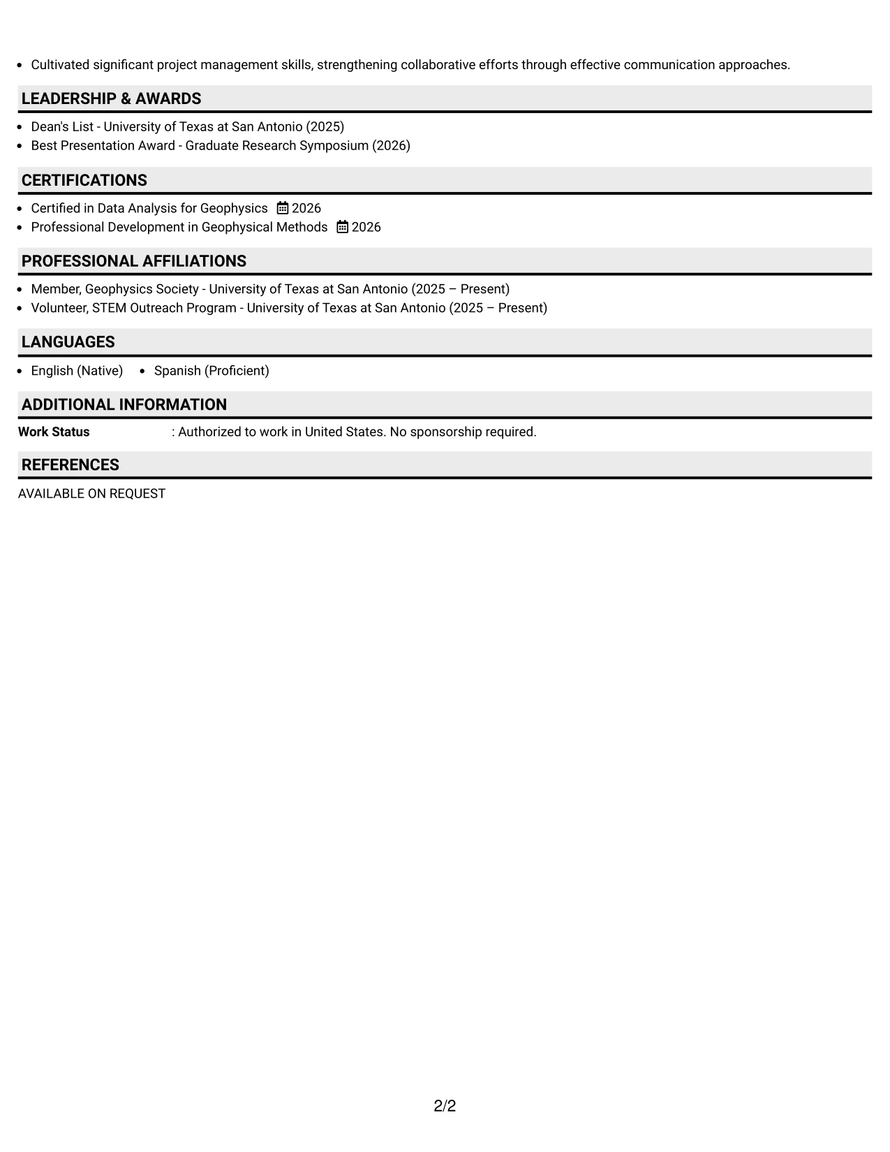 Resume Example Page 2