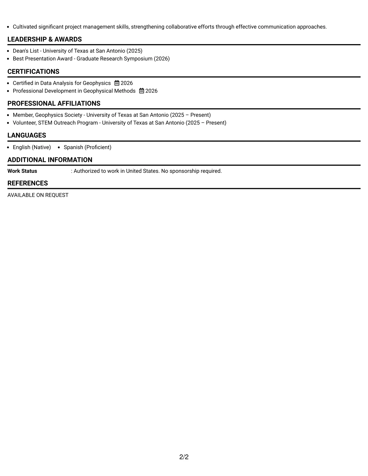 Resume Example Page 2