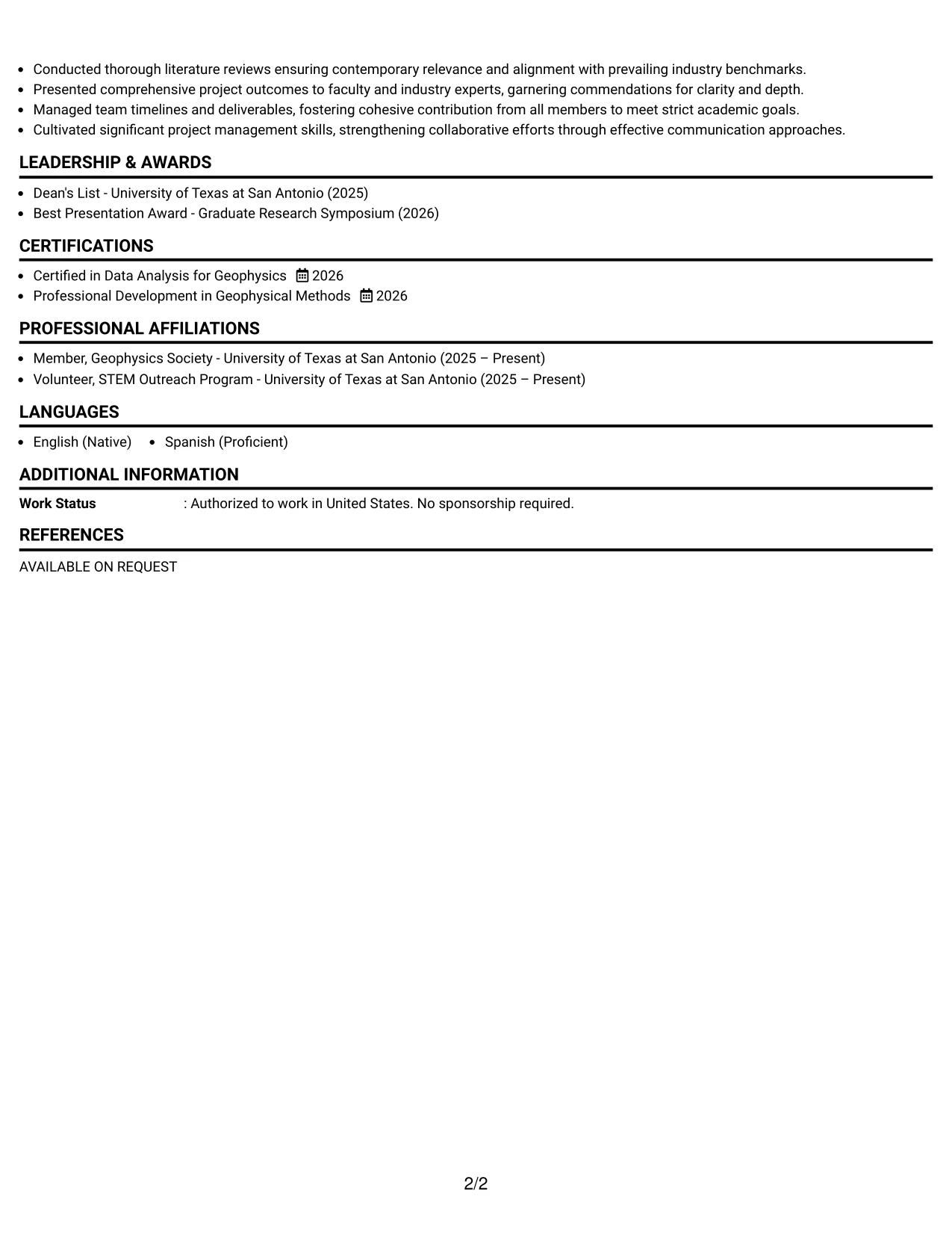 Resume Example Page 2
