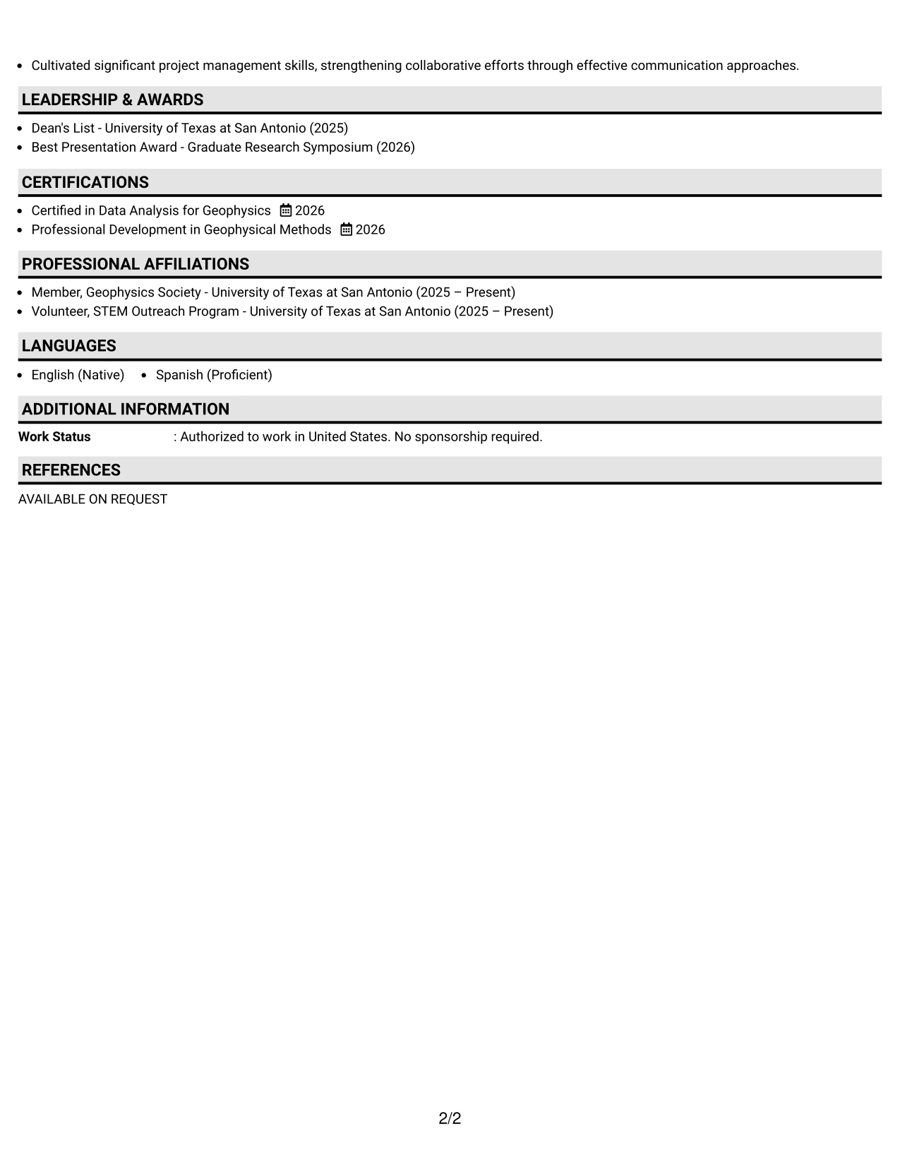 Resume Example Page 2