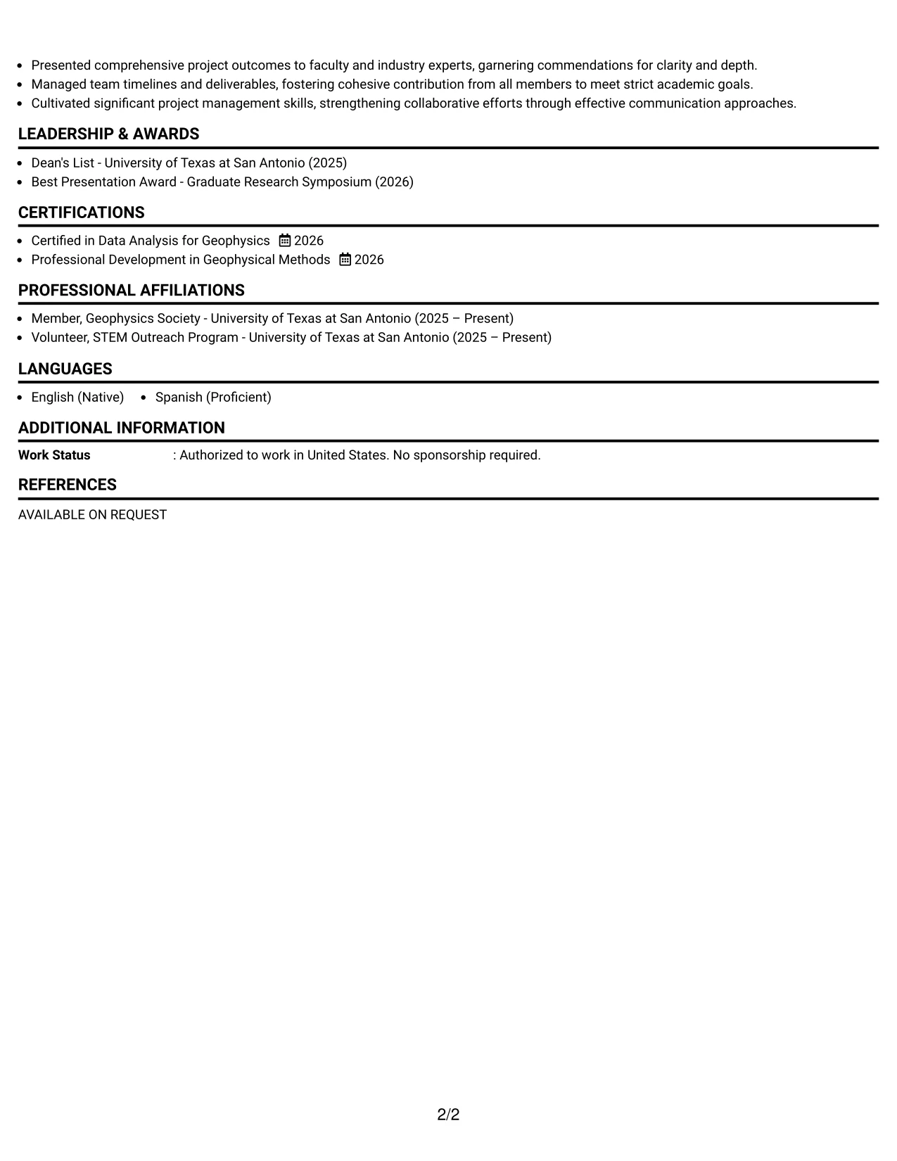Resume Example Page 2