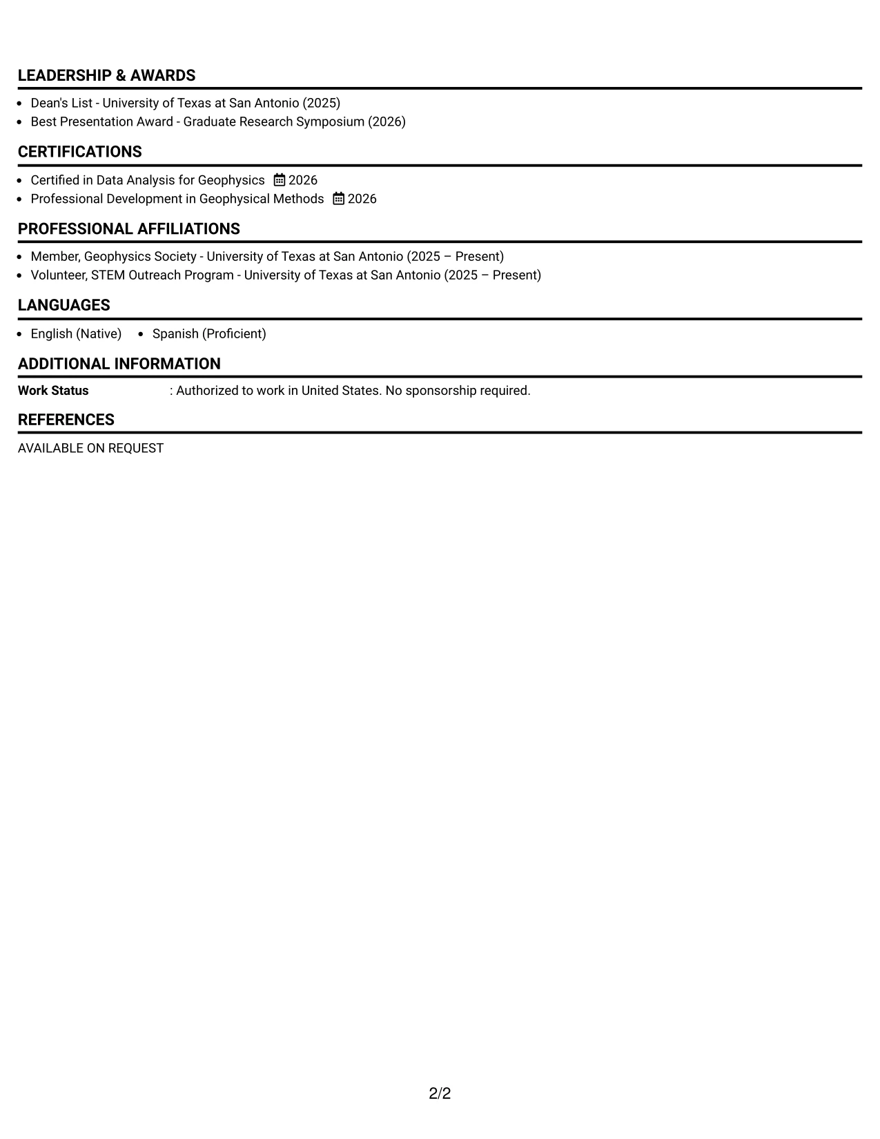 Resume Example Page 2