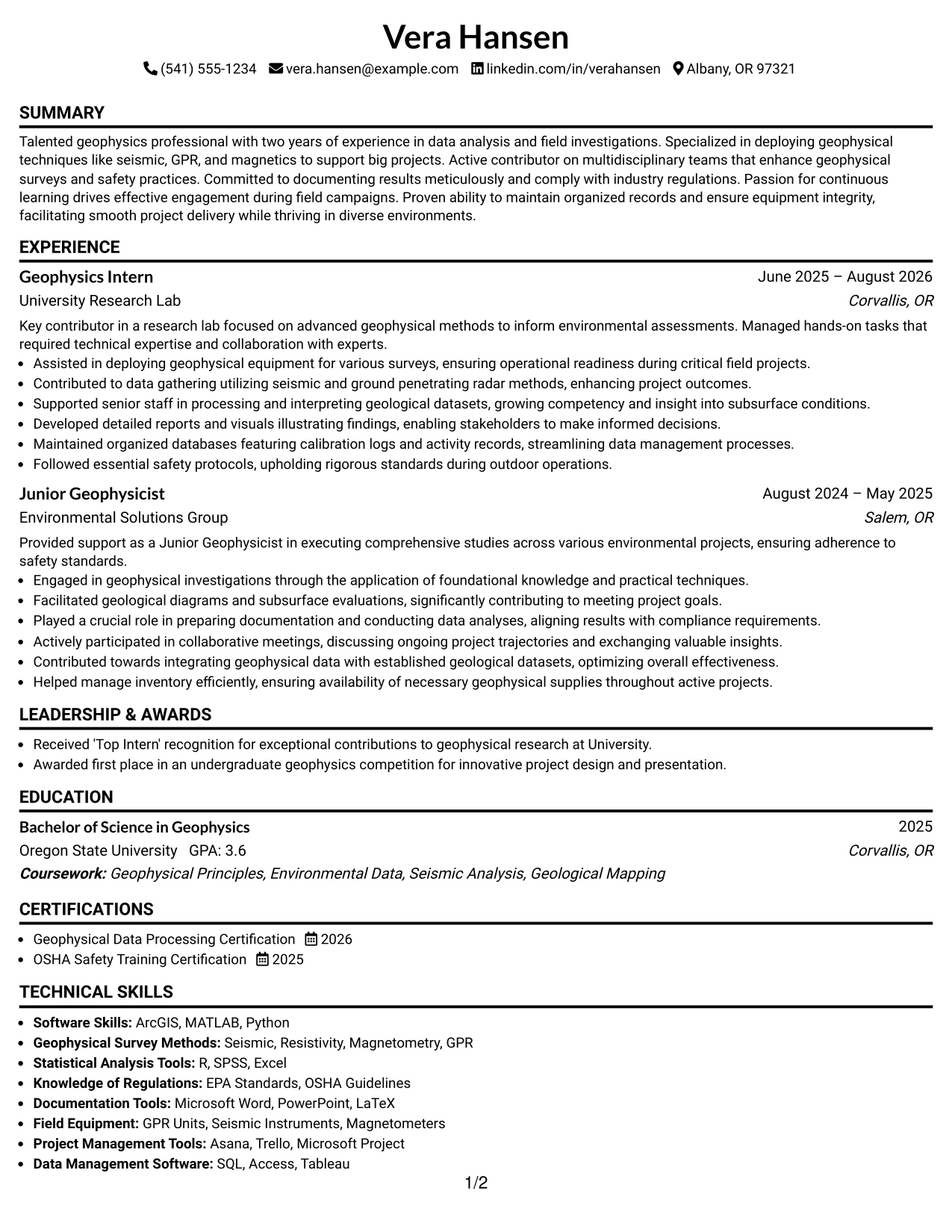 Resume Example Page 1