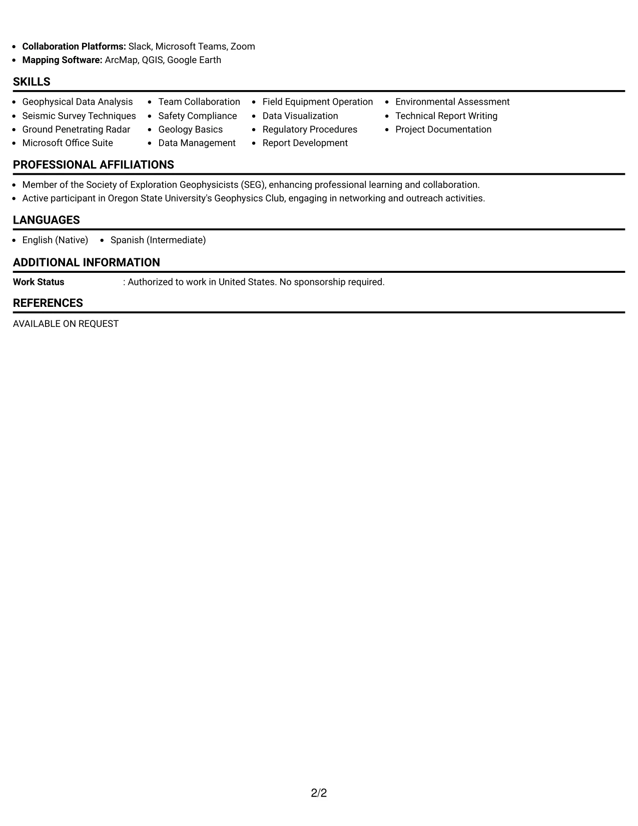 Resume Example Page 2