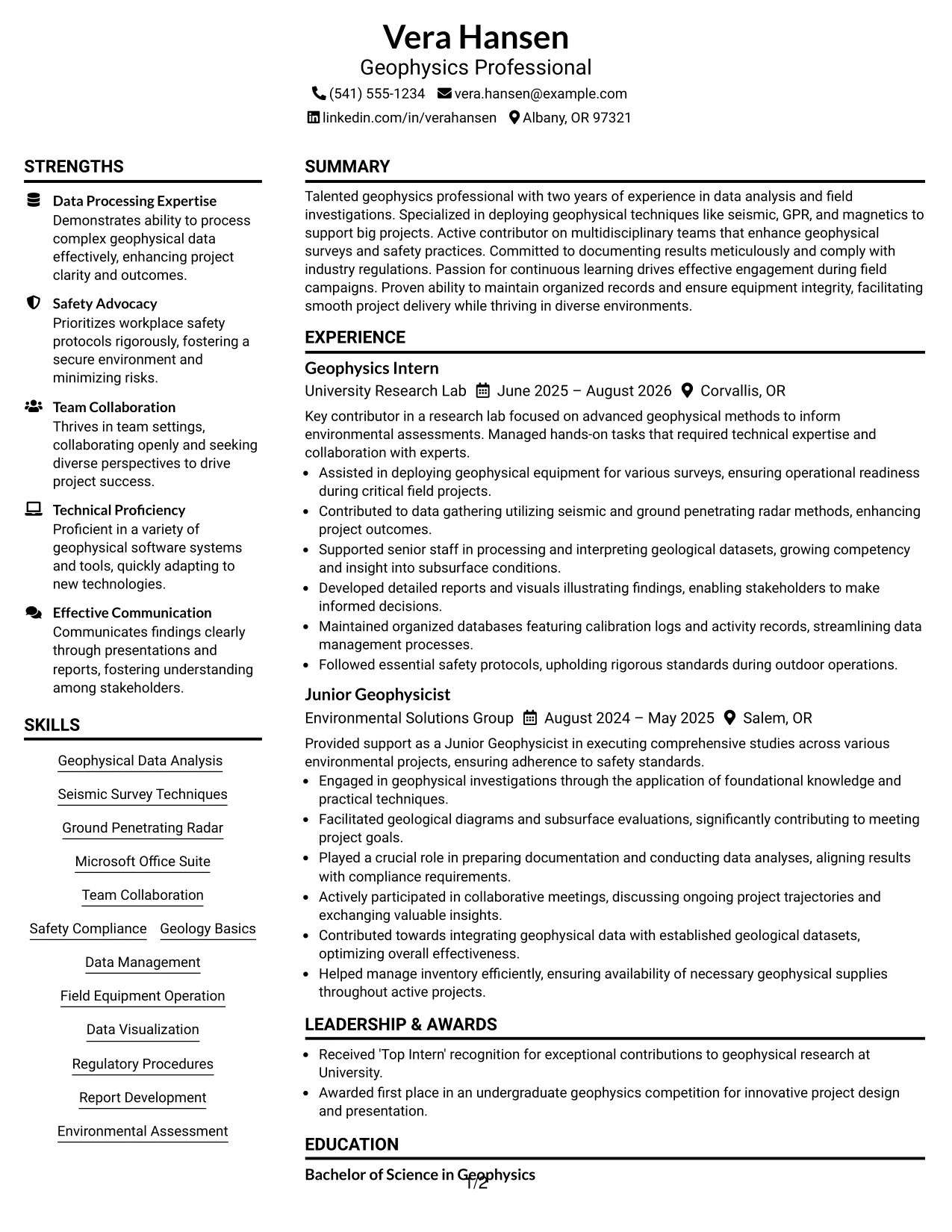 Resume Example Page 1