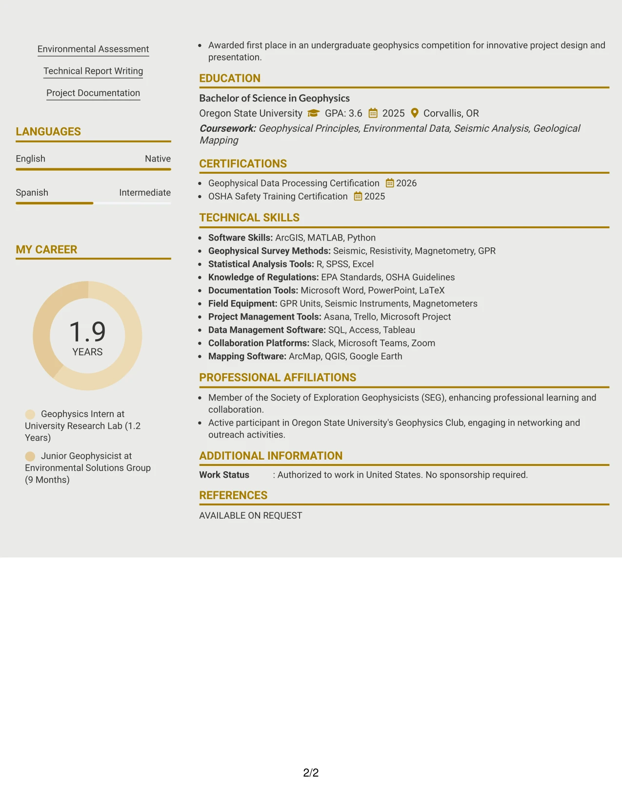 Resume Example Page 2