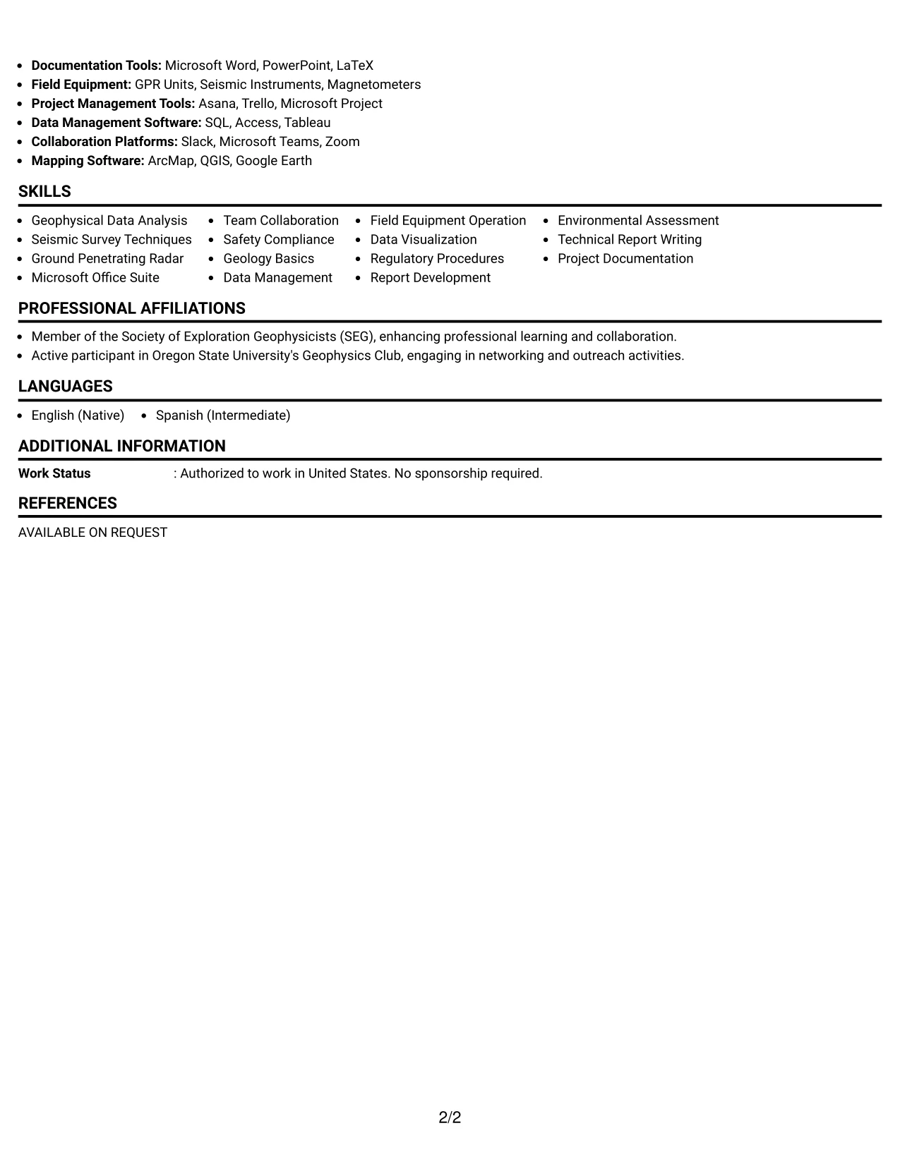 Resume Example Page 2