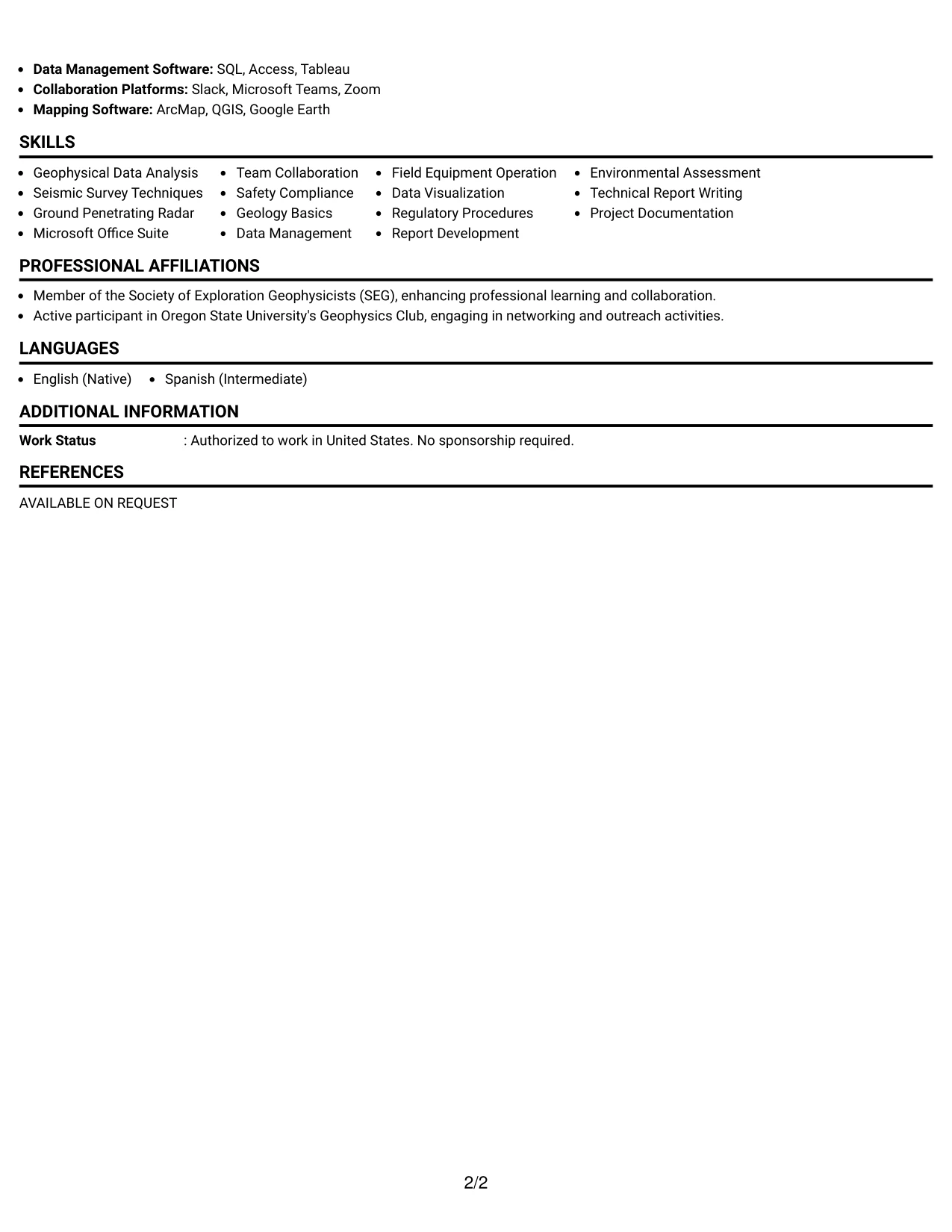 Resume Example Page 2