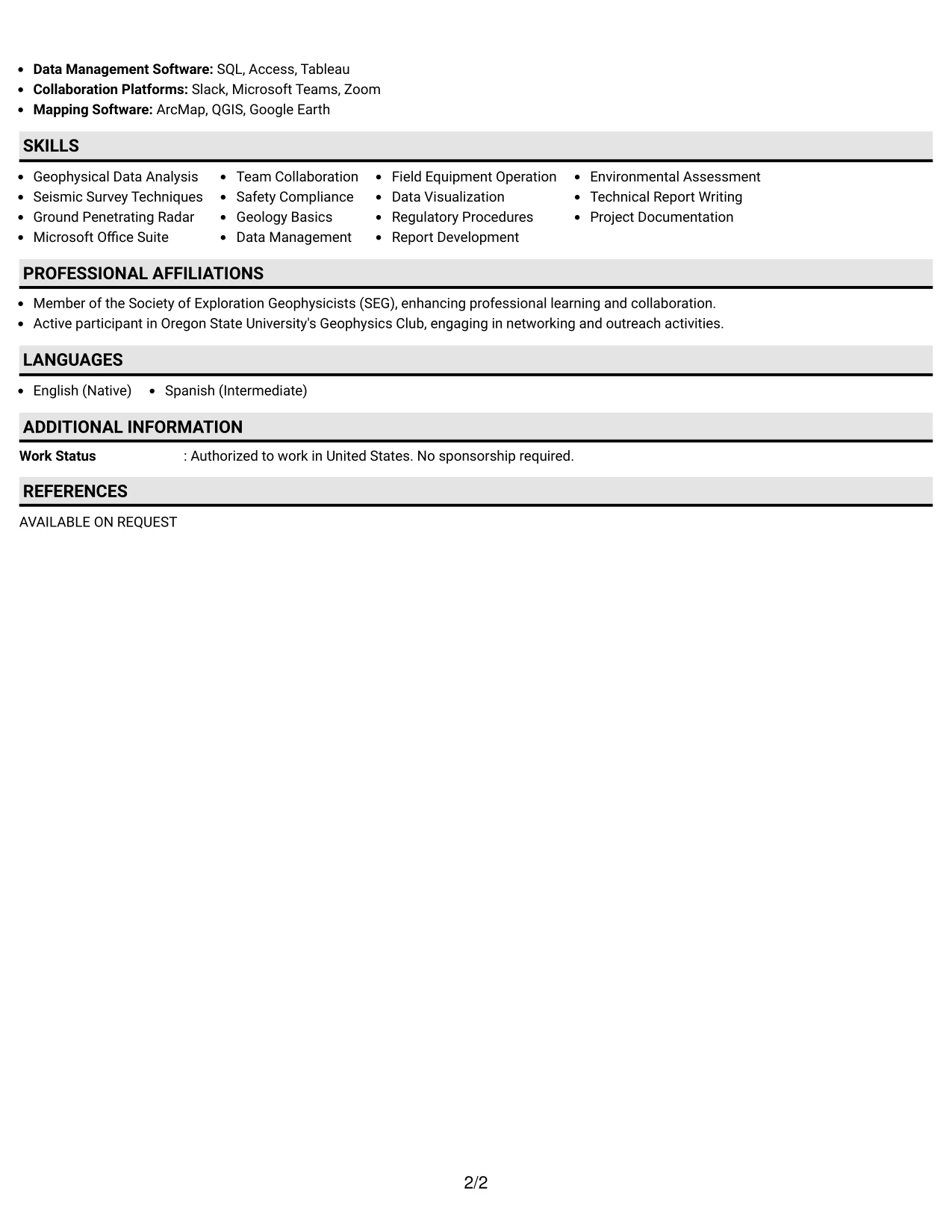 Resume Example Page 2