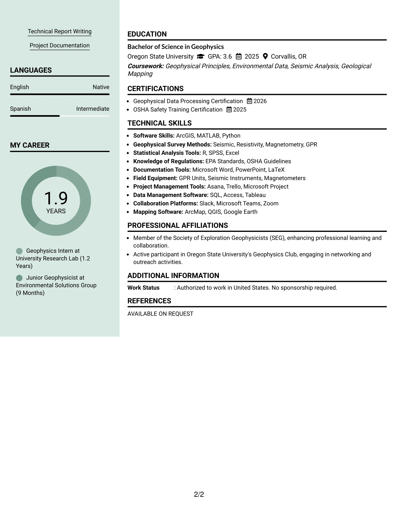 Resume Example Page 2