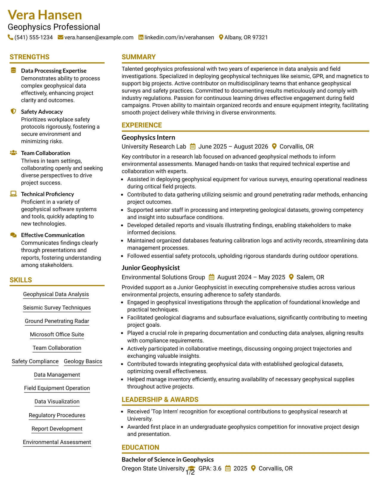 Resume Example Page 1