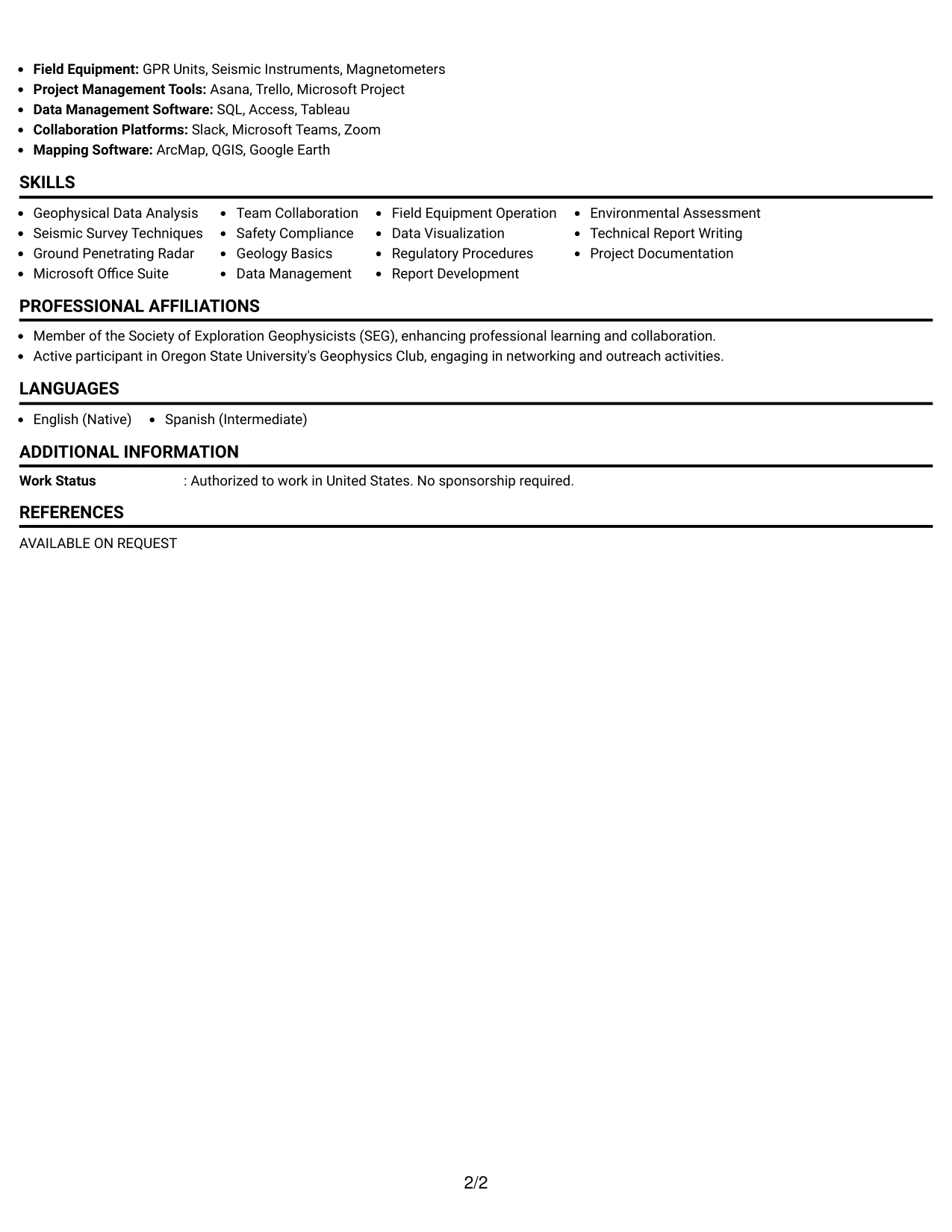 Resume Example Page 2