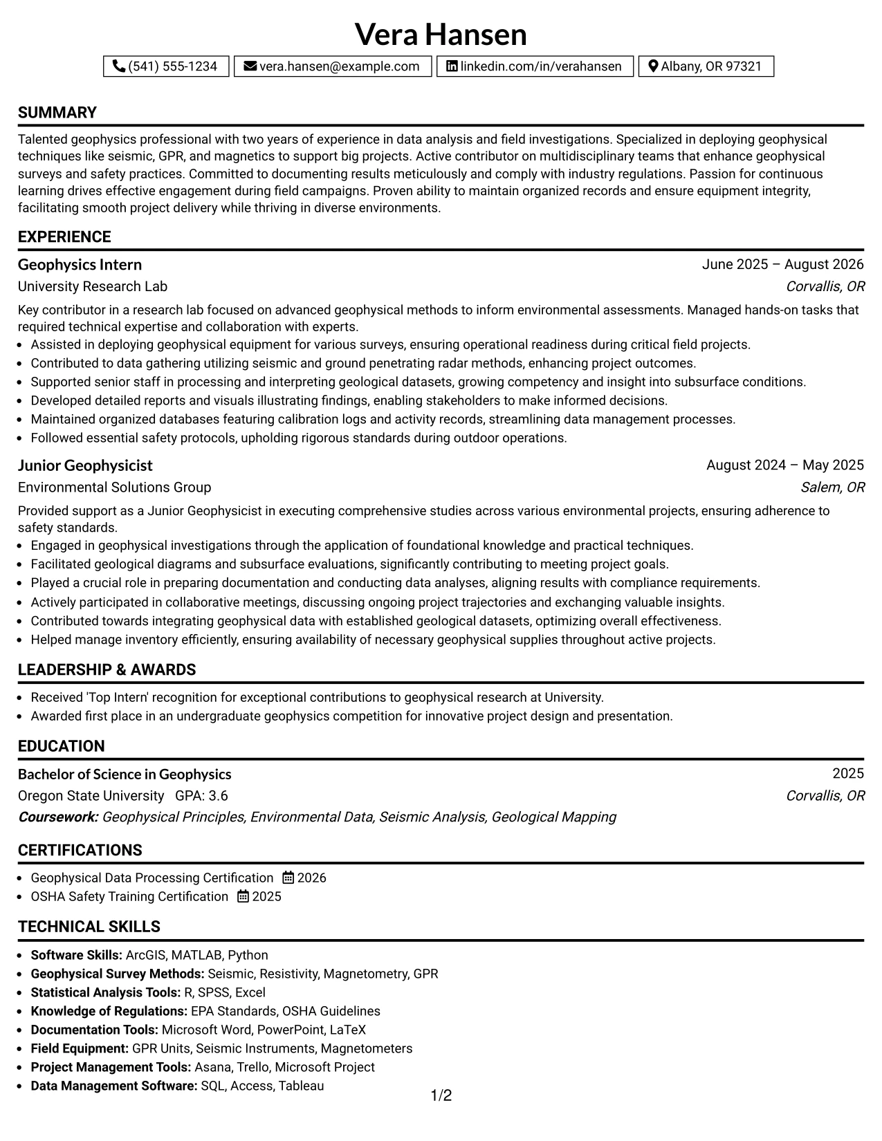 Resume Example Page 1