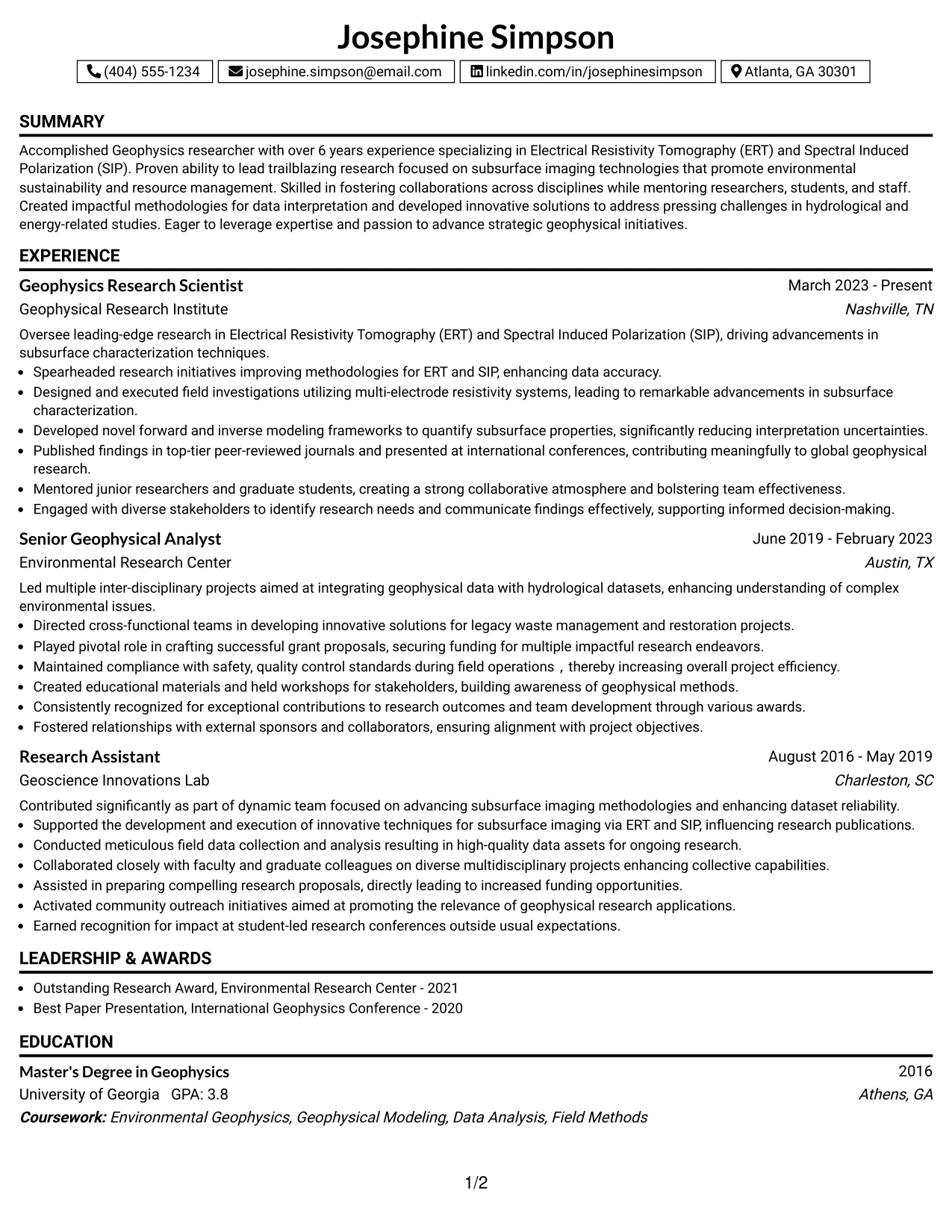 Resume Example Page 1
