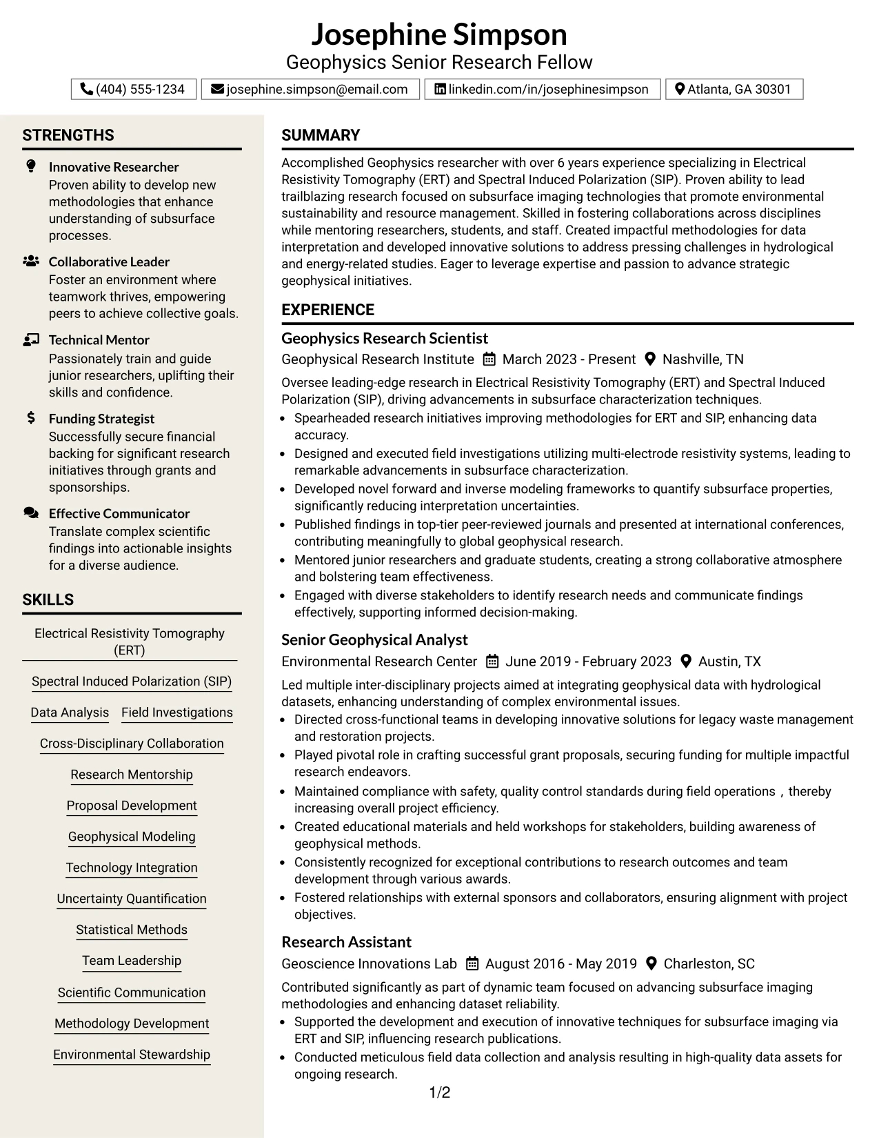Resume Example Page 1