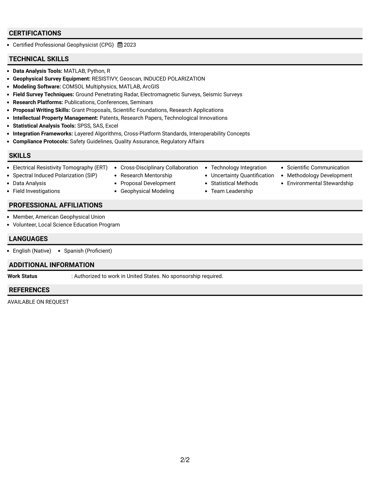 Resume Example Page 2