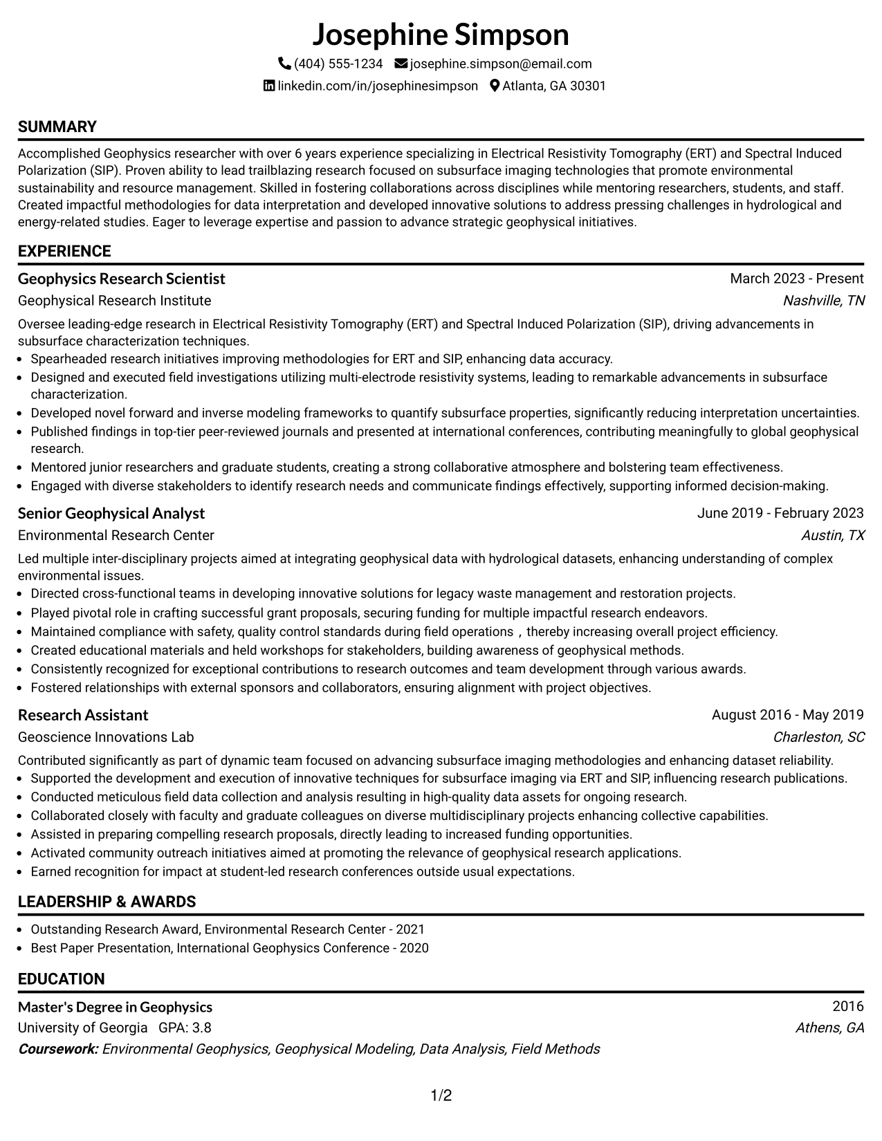 Resume Example Page 1