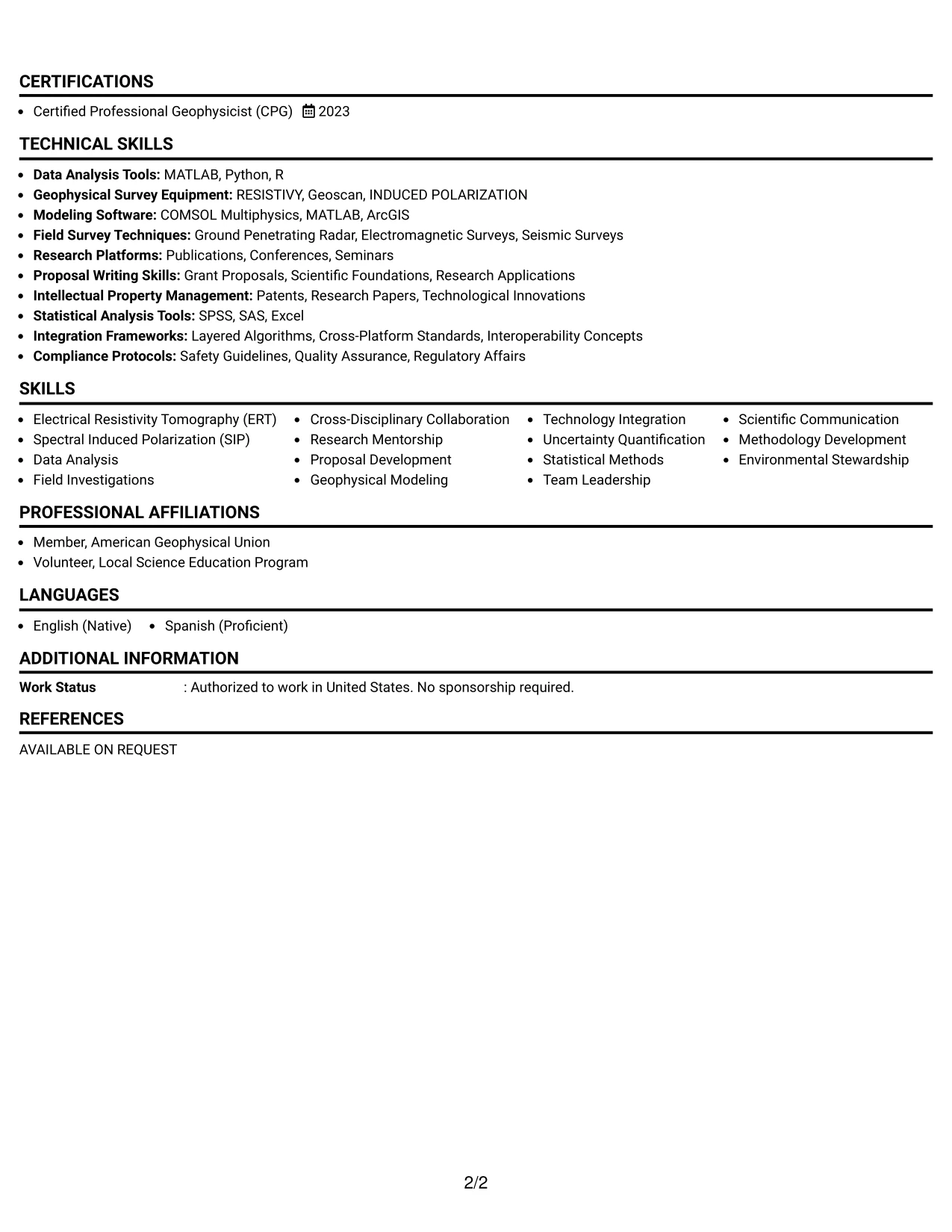 Resume Example Page 2