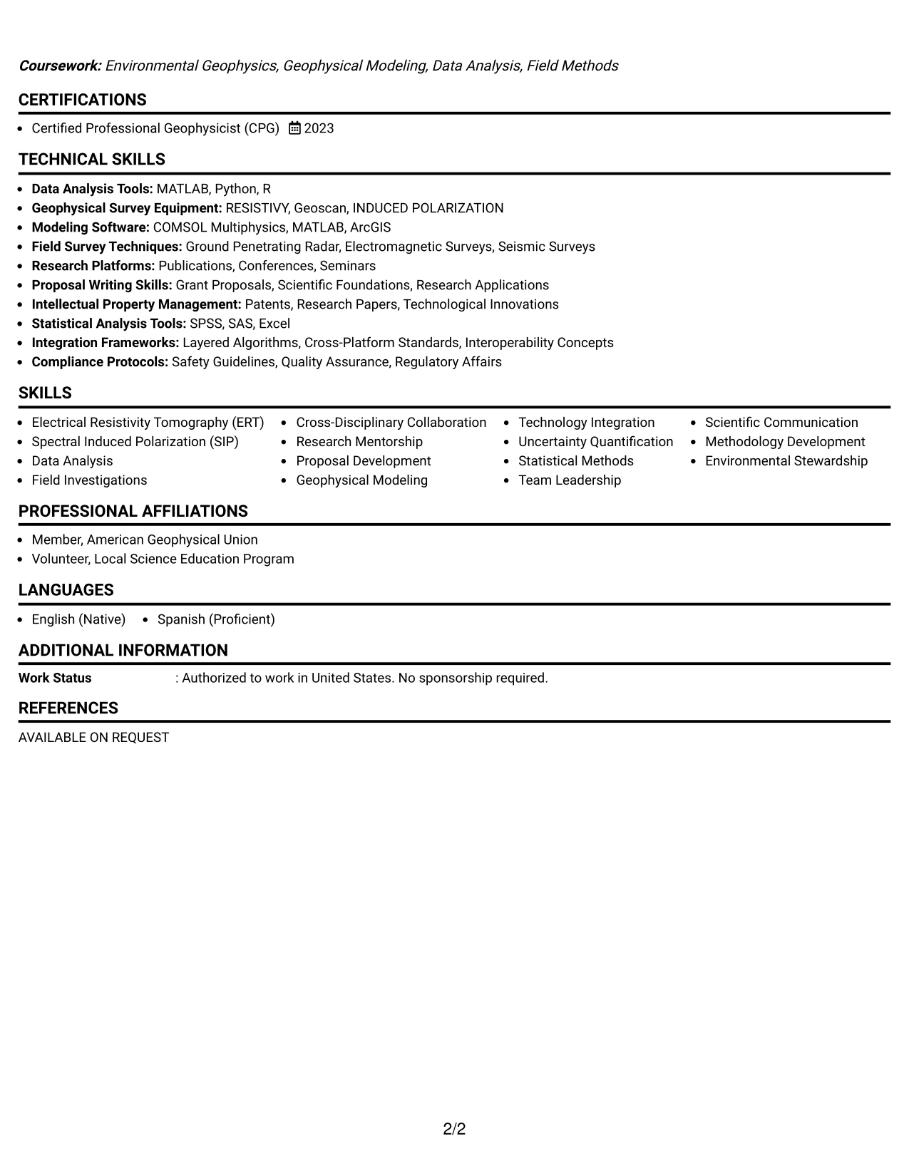 Resume Example Page 2