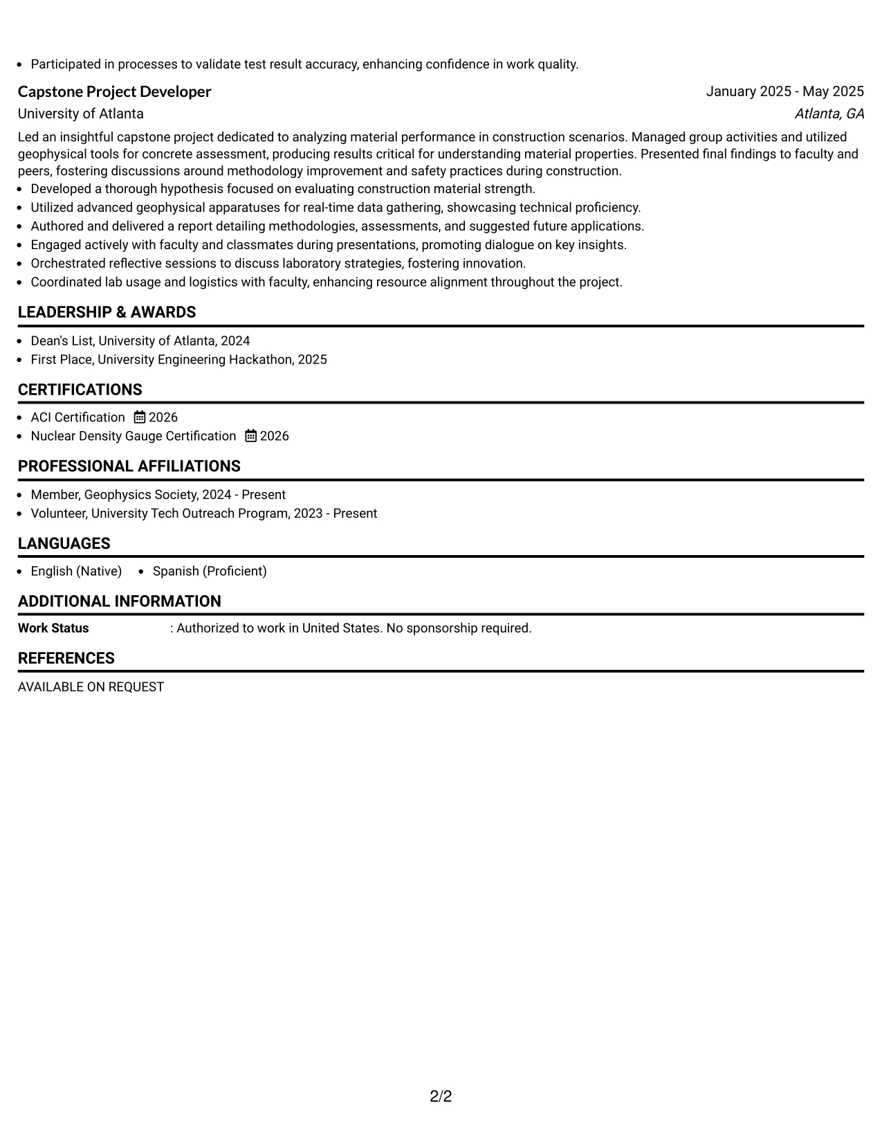 Resume Example Page 2