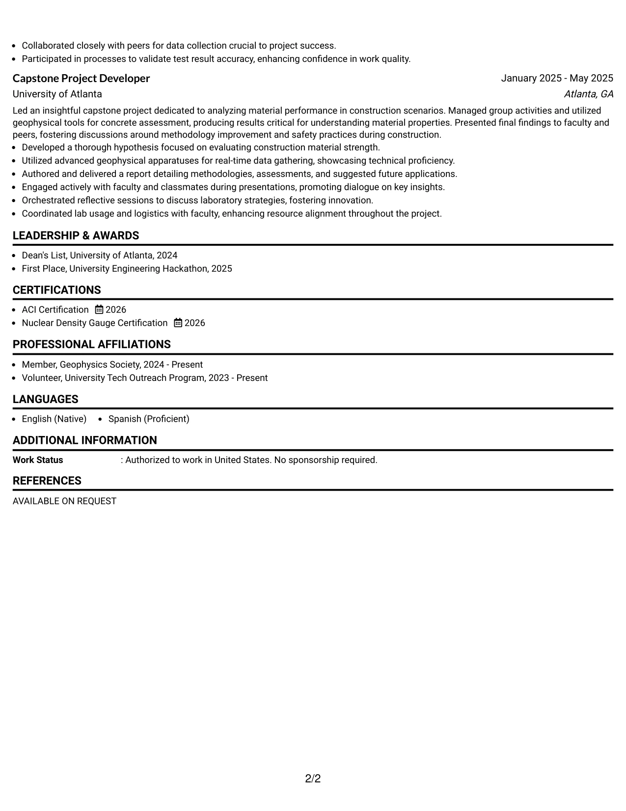 Resume Example Page 2