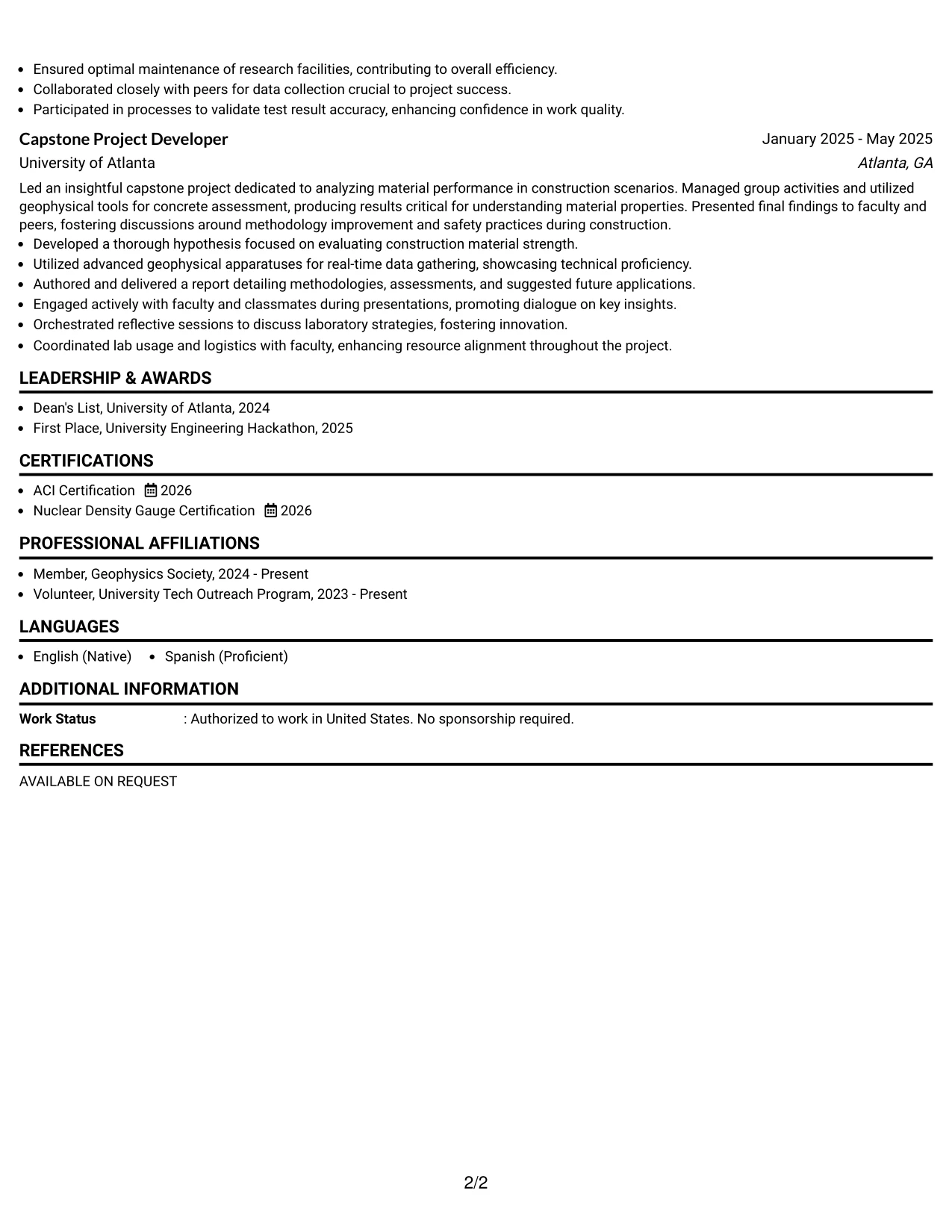 Resume Example Page 2