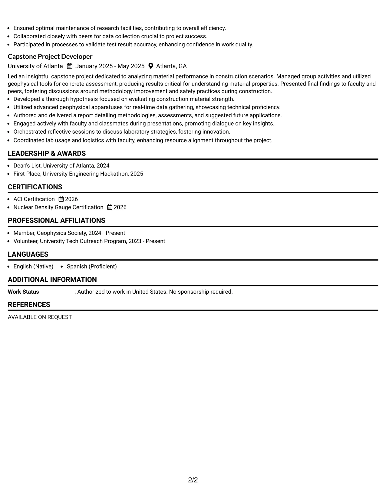 Resume Example Page 2