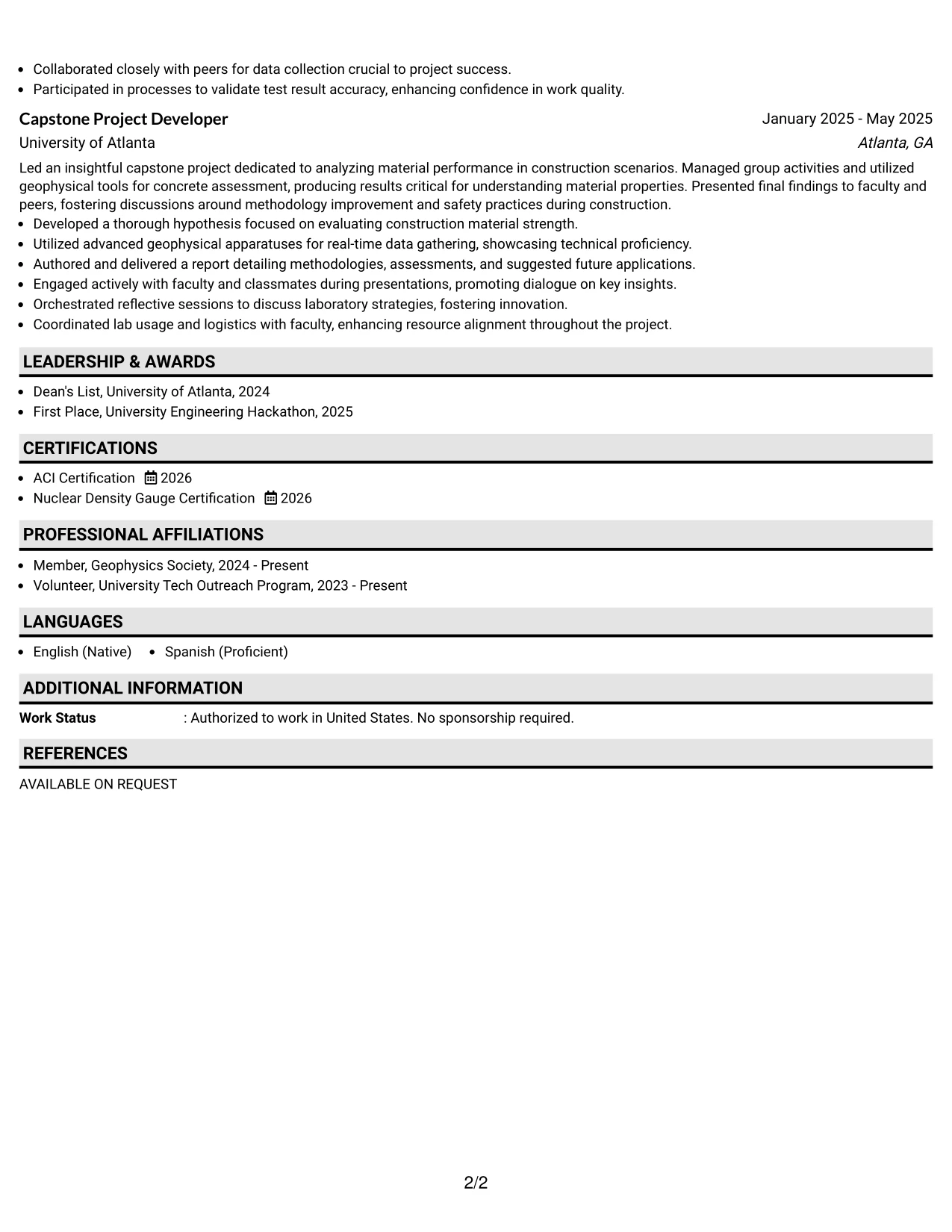 Resume Example Page 2