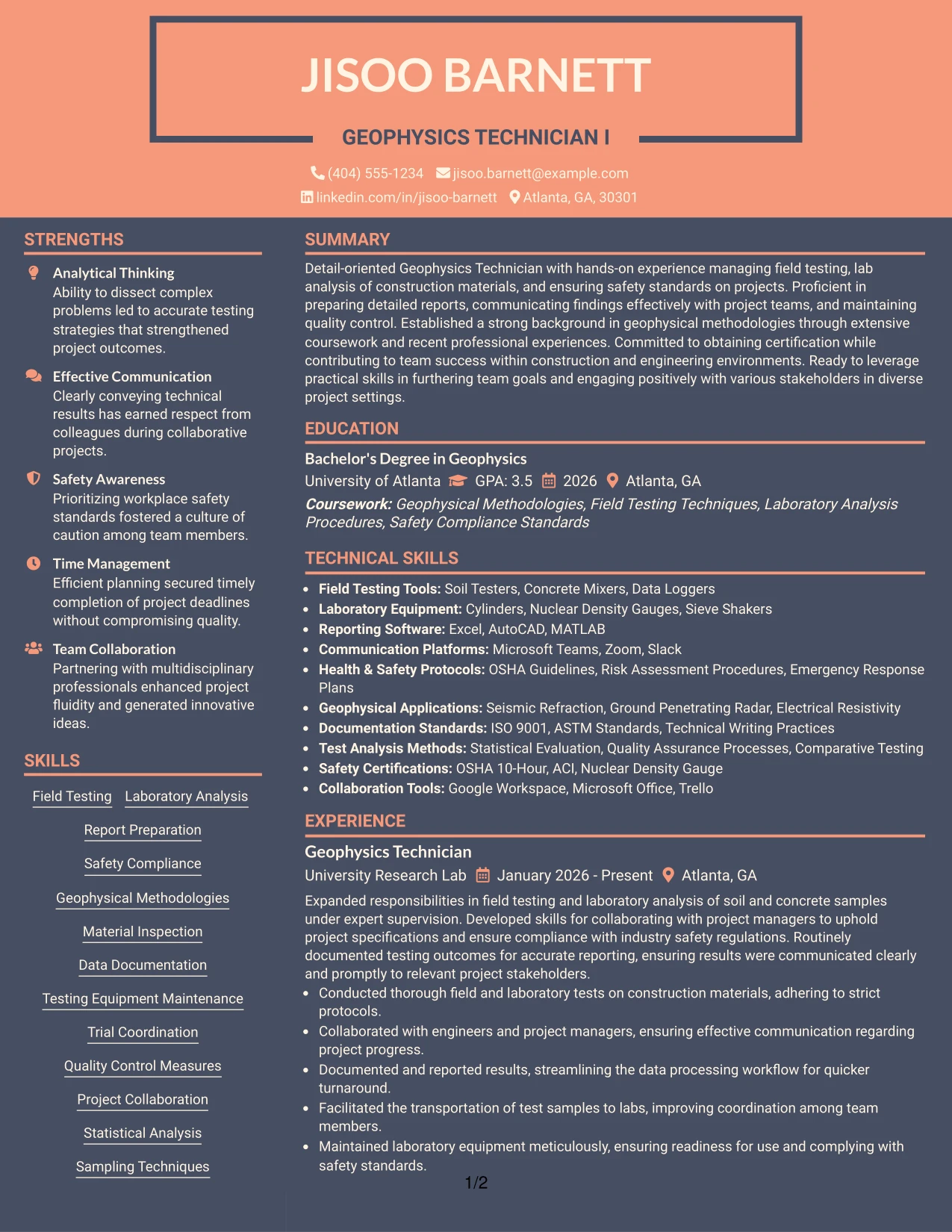 Resume Example Page 1
