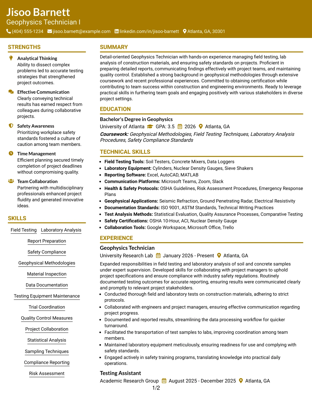 Resume Example Page 1
