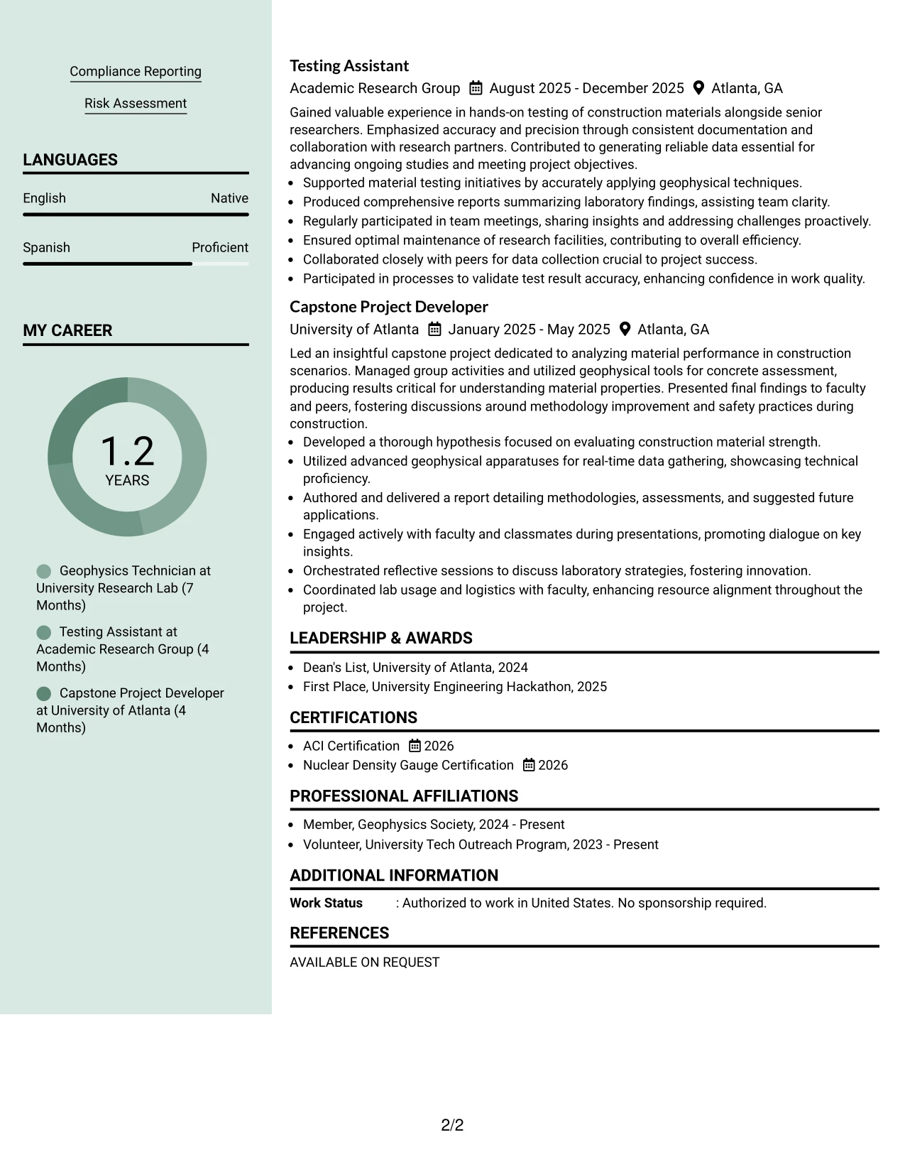 Resume Example Page 2