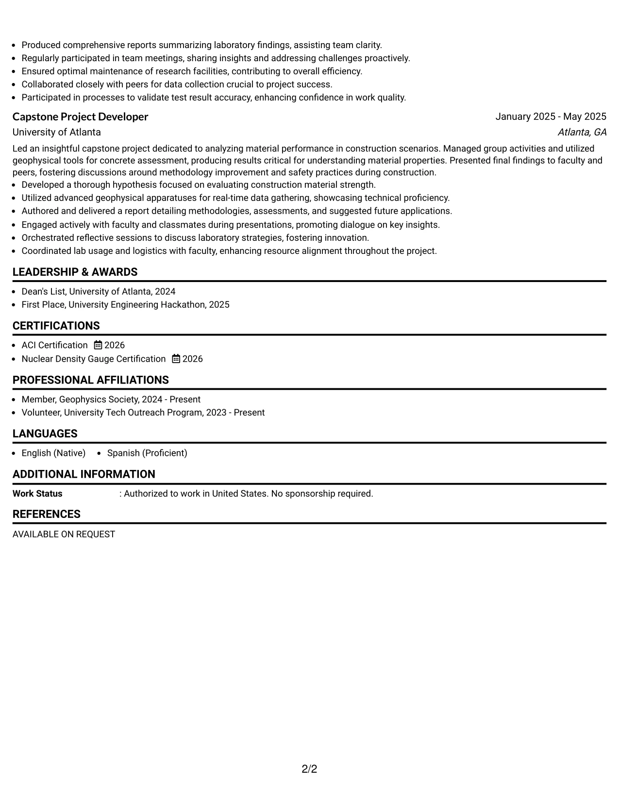 Resume Example Page 2