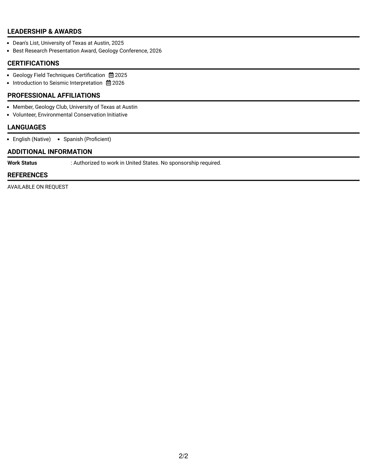 Resume Example Page 2
