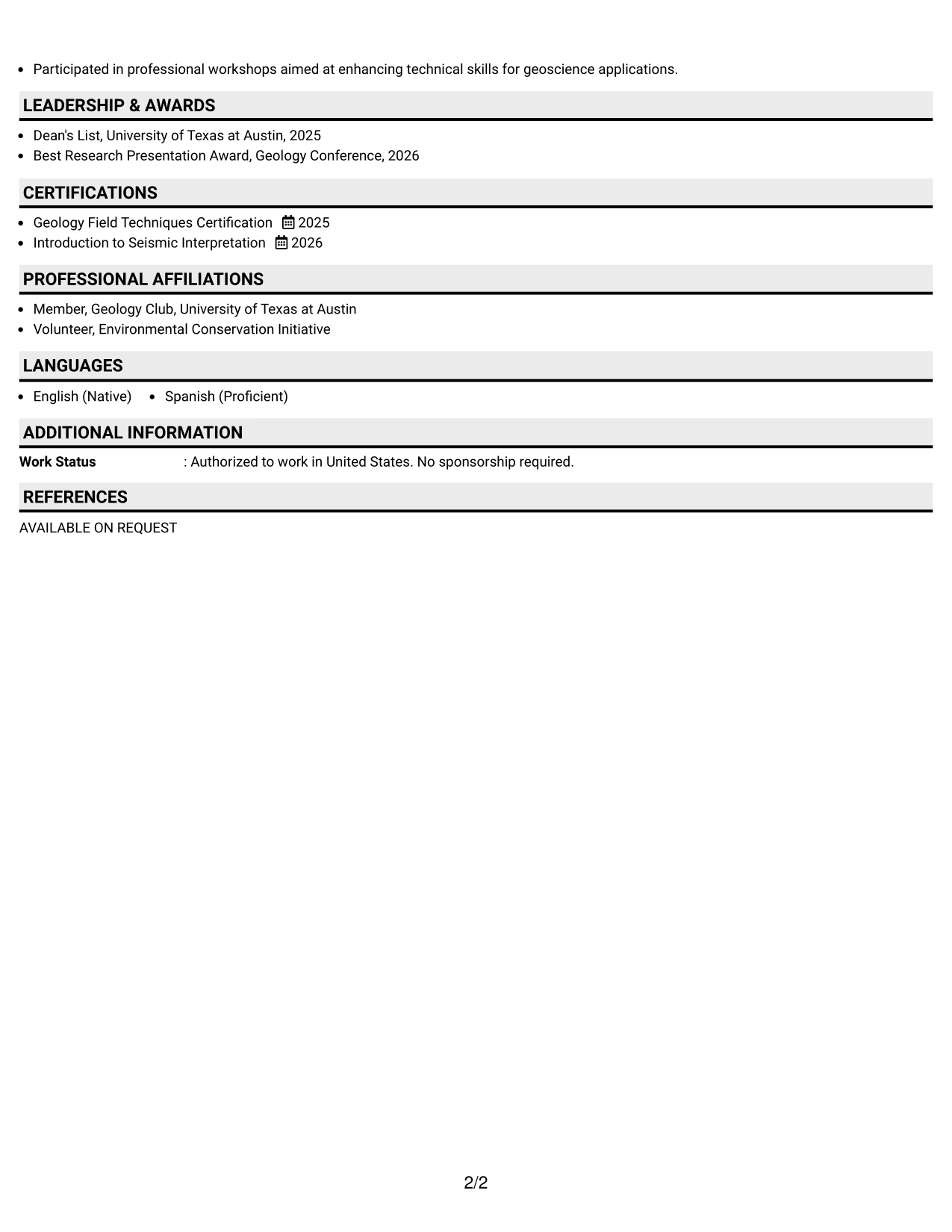 Resume Example Page 2