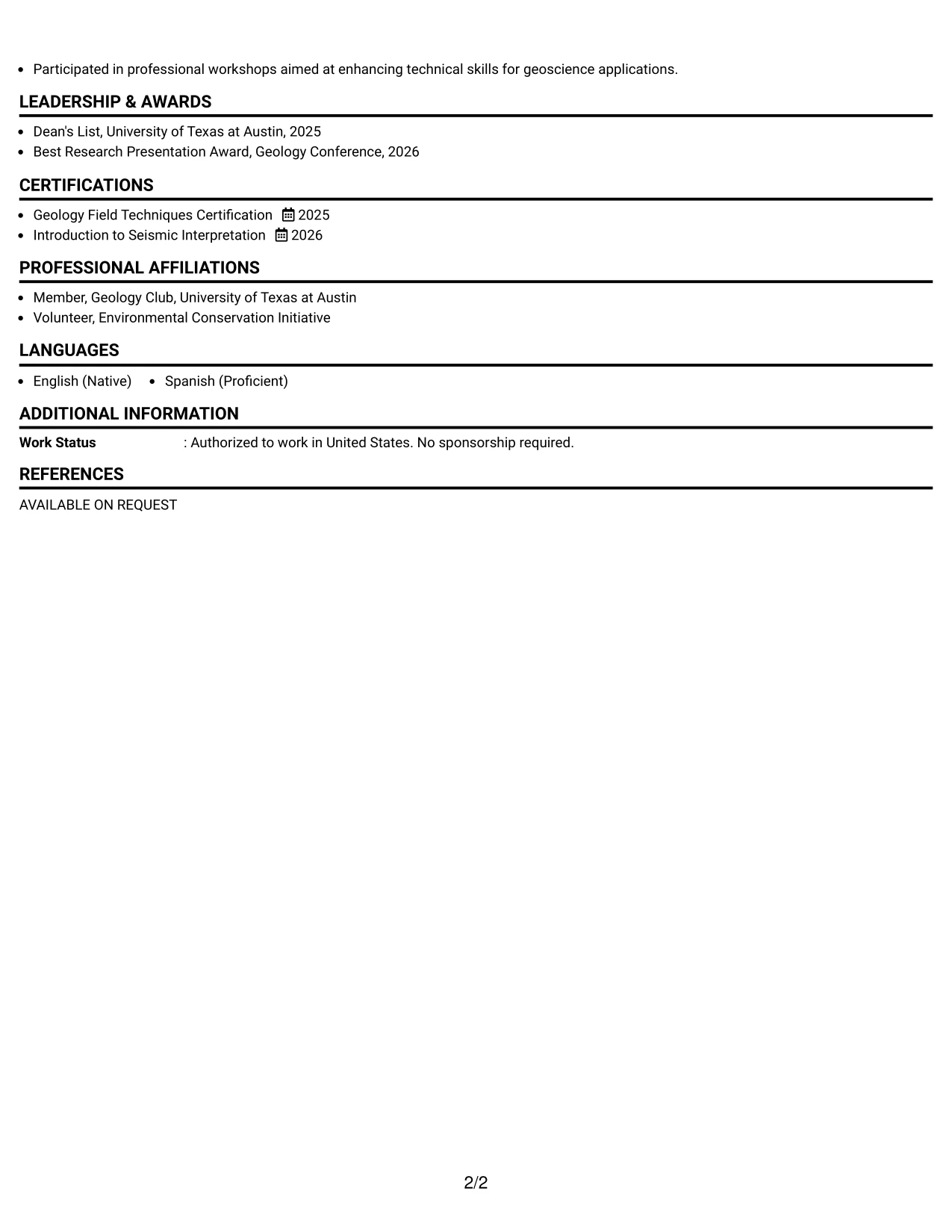 Resume Example Page 2