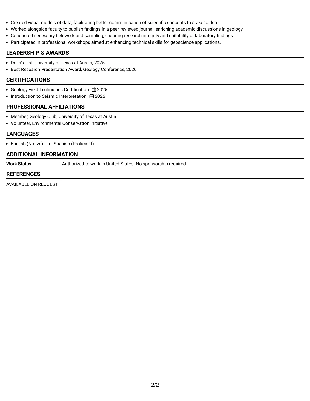 Resume Example Page 2